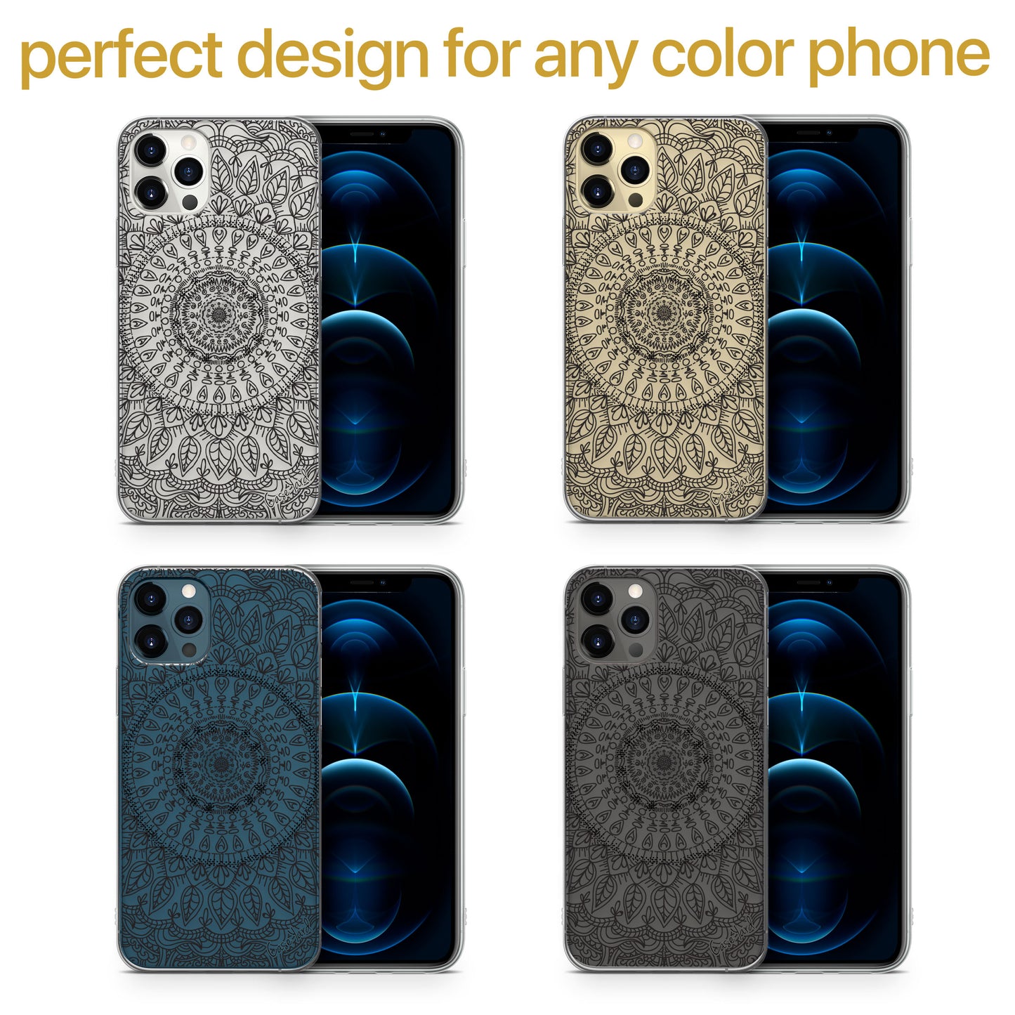 Floral Mandala TPU Clear Phone Case for iPhone & Samsung Phones