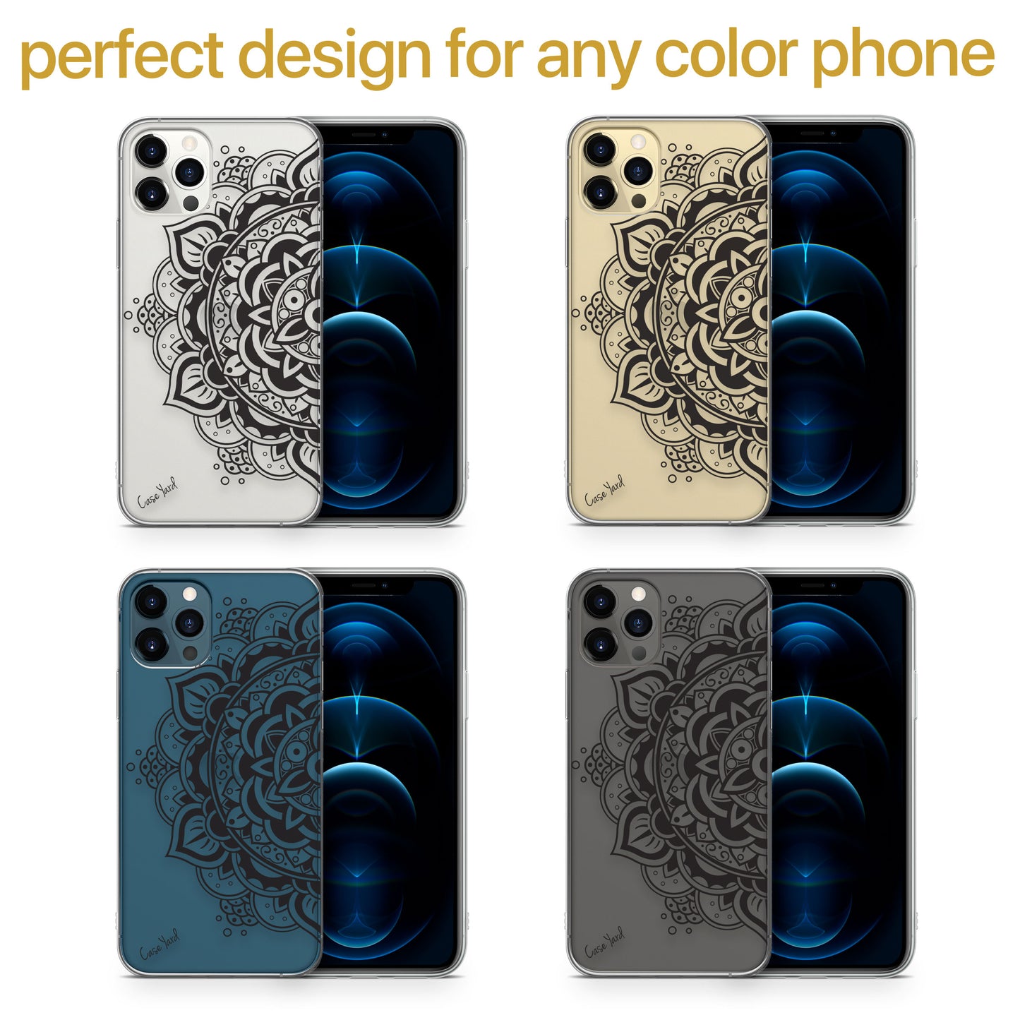 TPU Case Clear case with (Flower Mandala 2) Design for iPhone & Samsung Phones