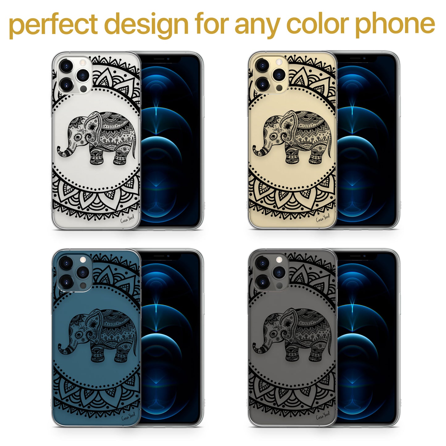 Elephant Mandala TPU Clear Phone Case for iPhone & Samsung Phones
