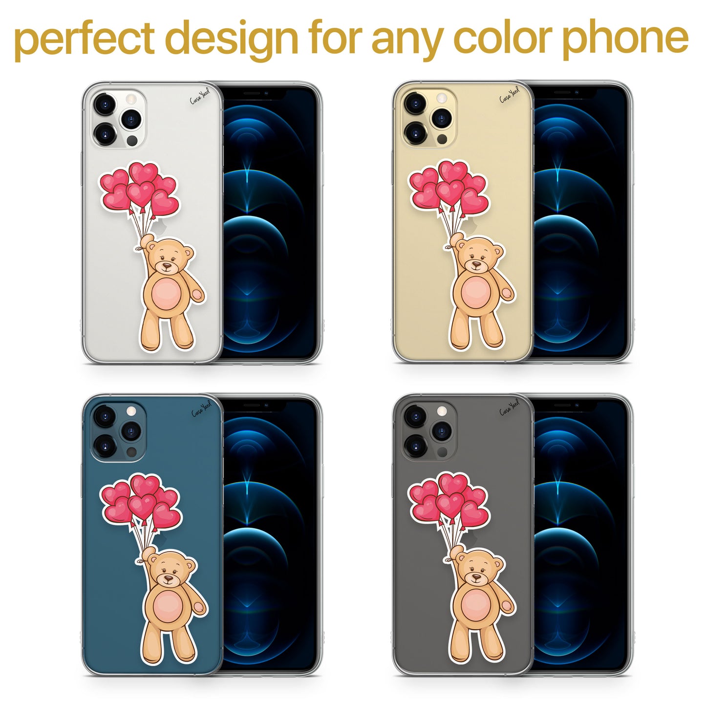 Balloons and Teddy TPU Clear Phone Case for iPhone & Samsung Phones