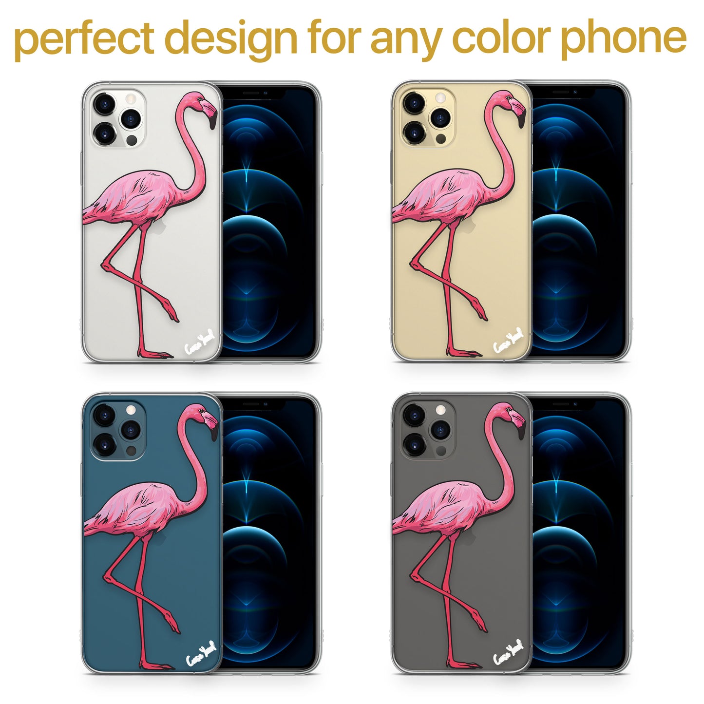 Classic Flamingo TPU Clear Phone Case for iPhone & Samsung Phones