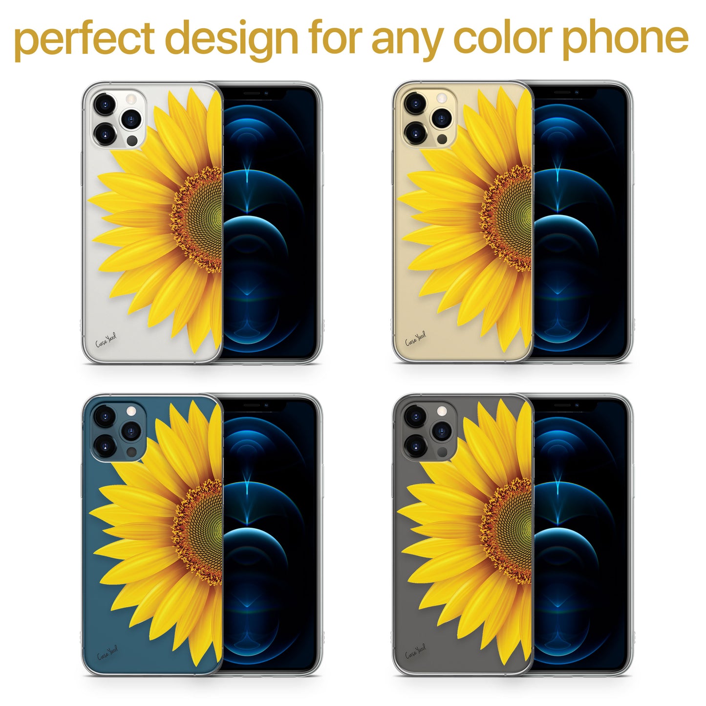 Half Sunflower TPU Clear Phone Case for iPhone & Samsung Phones