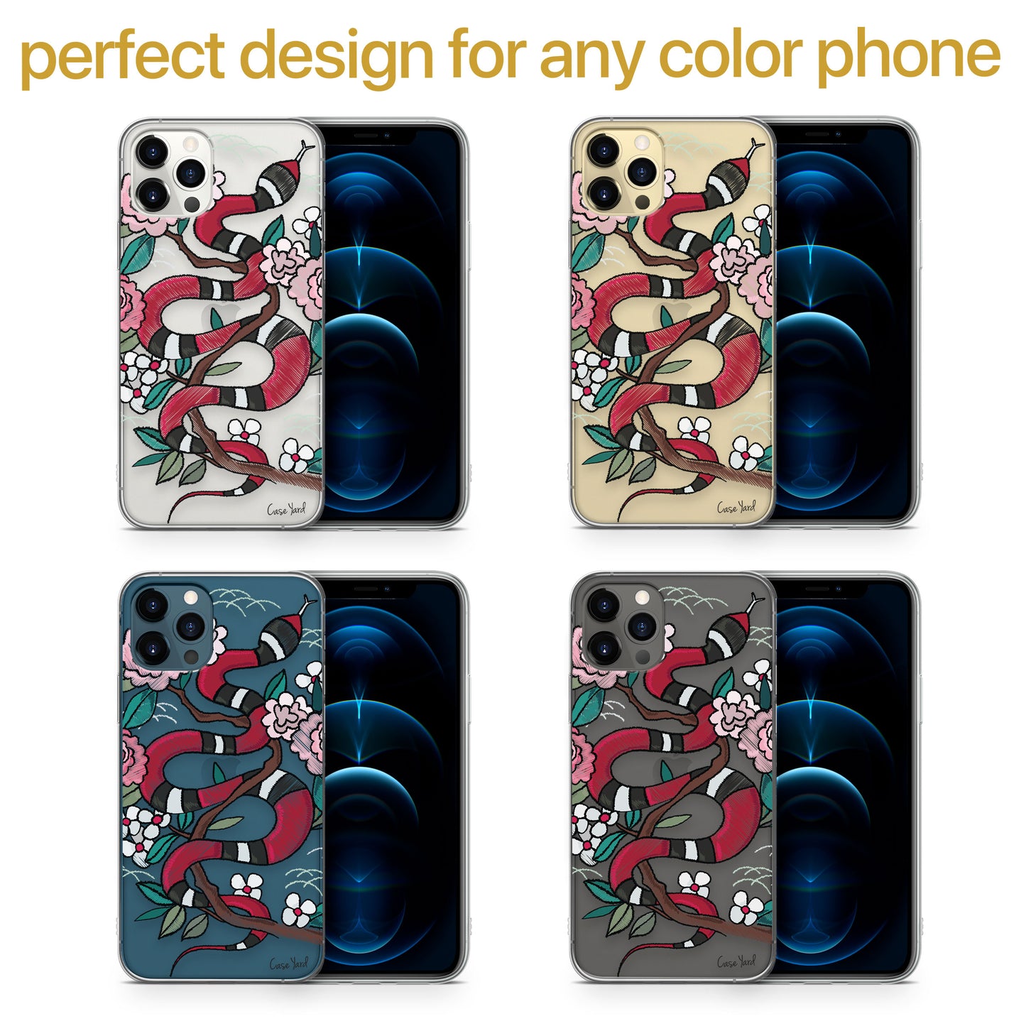Flower Snake TPU Clear Phone Case for iPhone & Samsung Phones