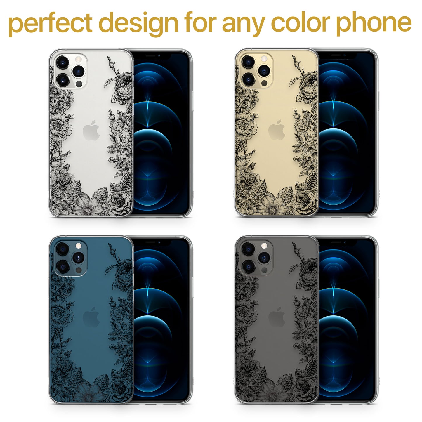 Vintage Flowers TPU Clear Phone Case for iPhone & Samsung Phones