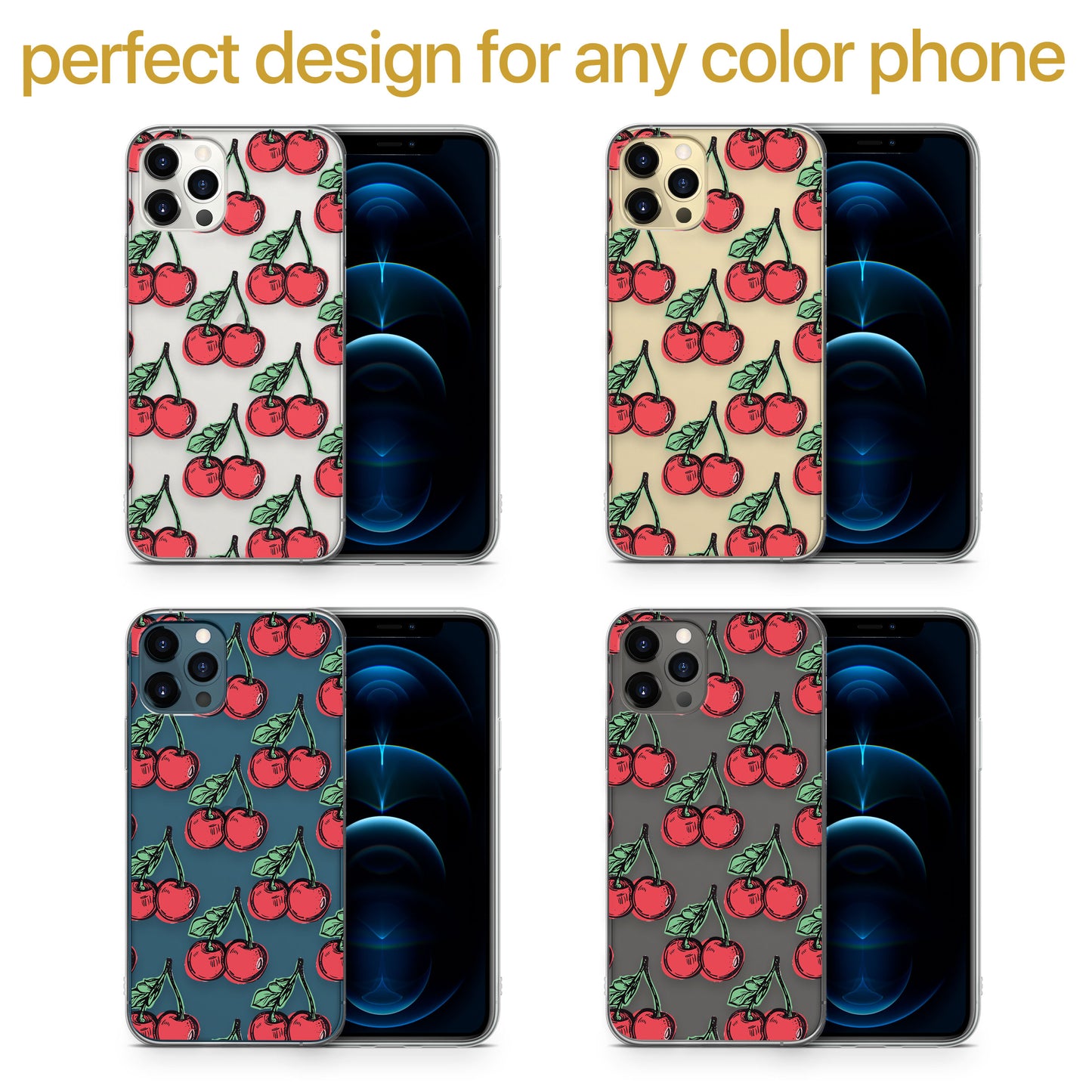 Cherries TPU Clear Phone Case for iPhone & Samsung Phones