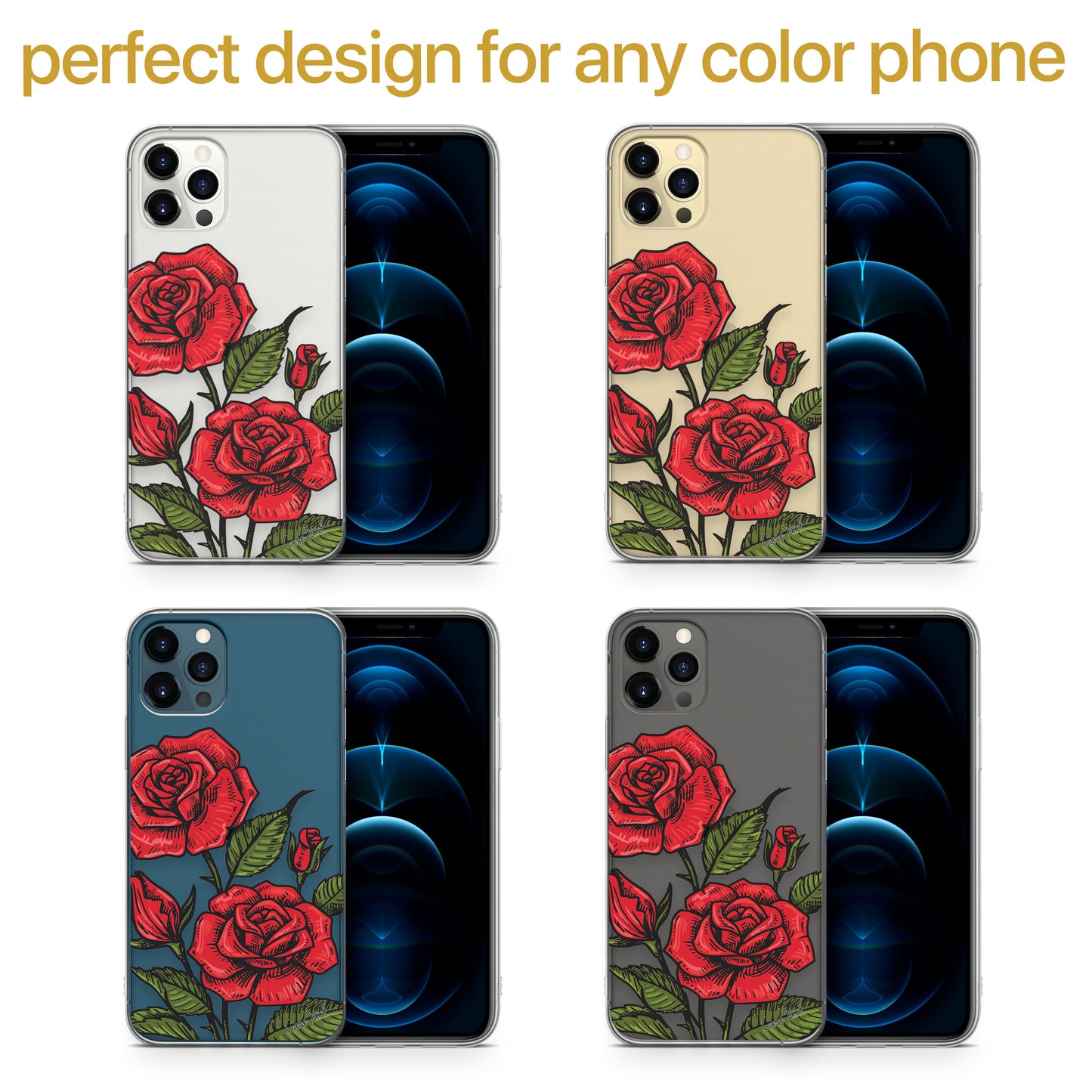 Rose Bouquet TPU Clear Phone Case for iPhone & Samsung Phones
