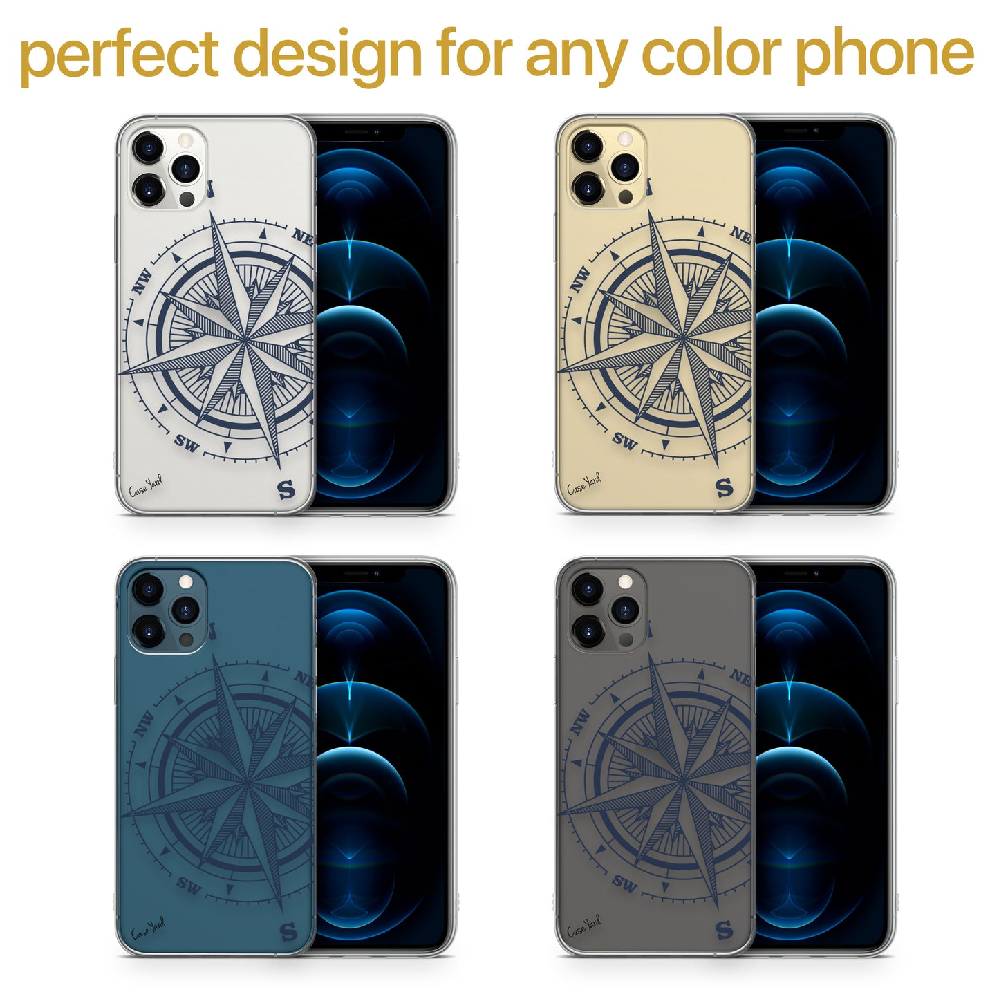 TPU Clear case with (Compass Rose) Design for iPhone & Samsung Phones