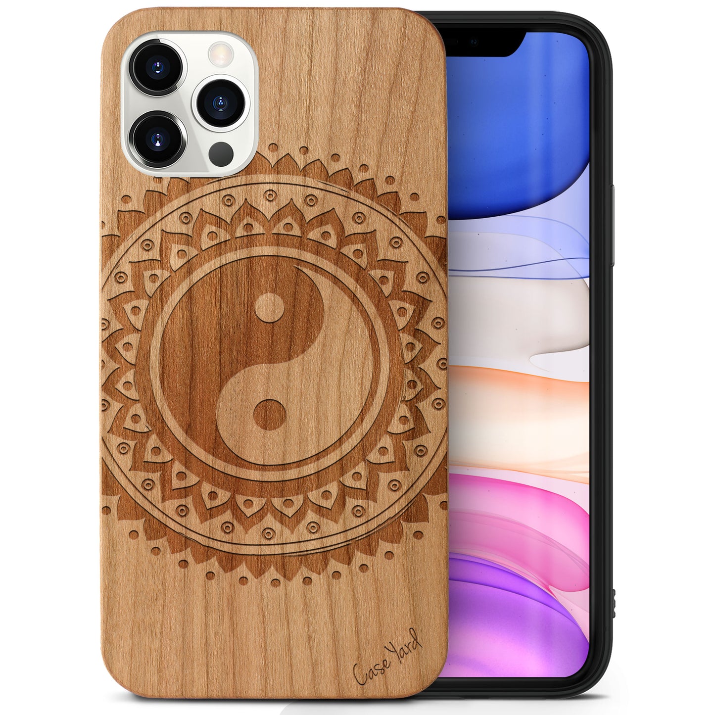 YingYang Mandala Wooden Laser Engraved Phone Case for iPhone