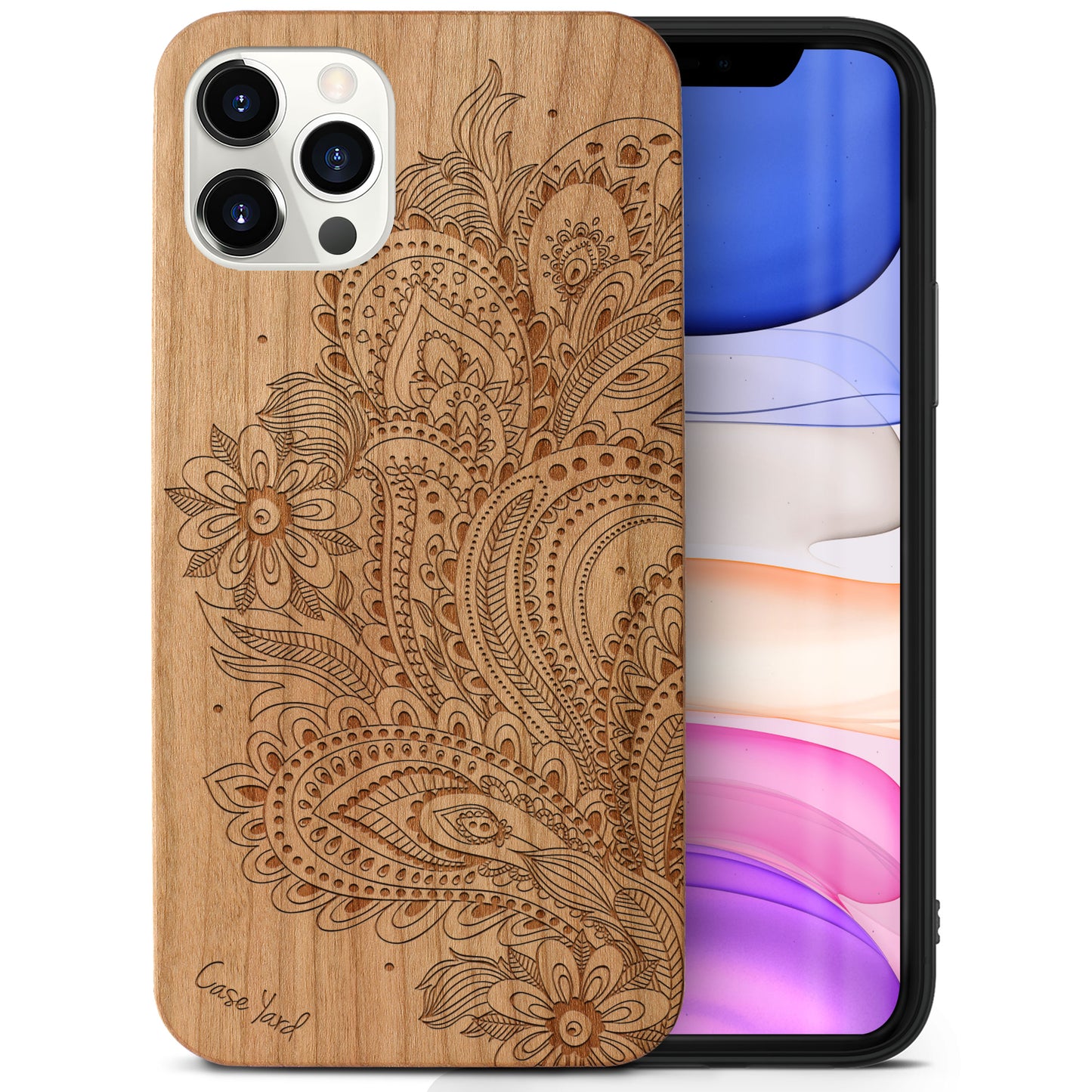 Flower Paisley Wood Wooden Laser Engraved Phone Case for iPhone