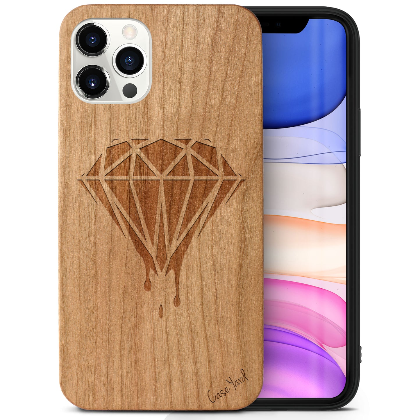 Dripping Diamond Wooden Laser Engraved Phone Case for iPhone