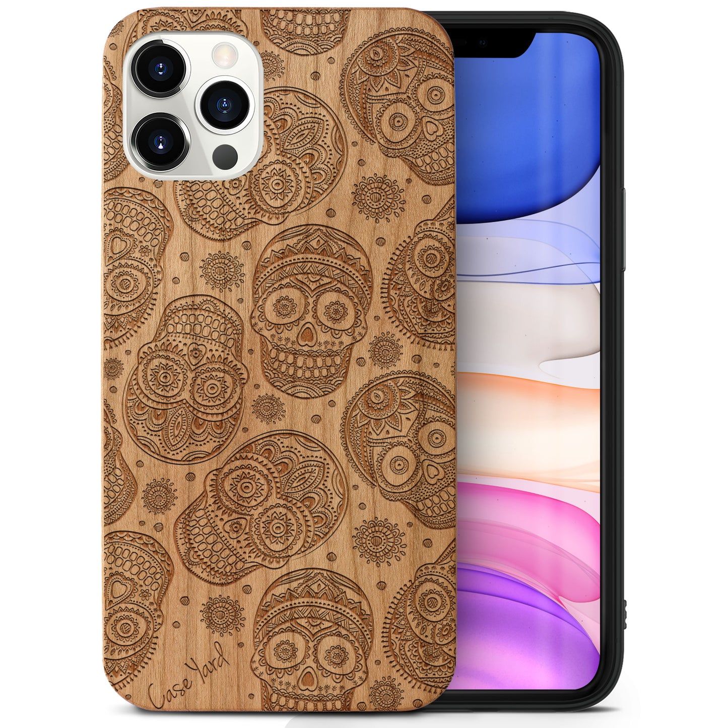 Skull Pattern Wooden Laser Engraved Phone Case for iPhone