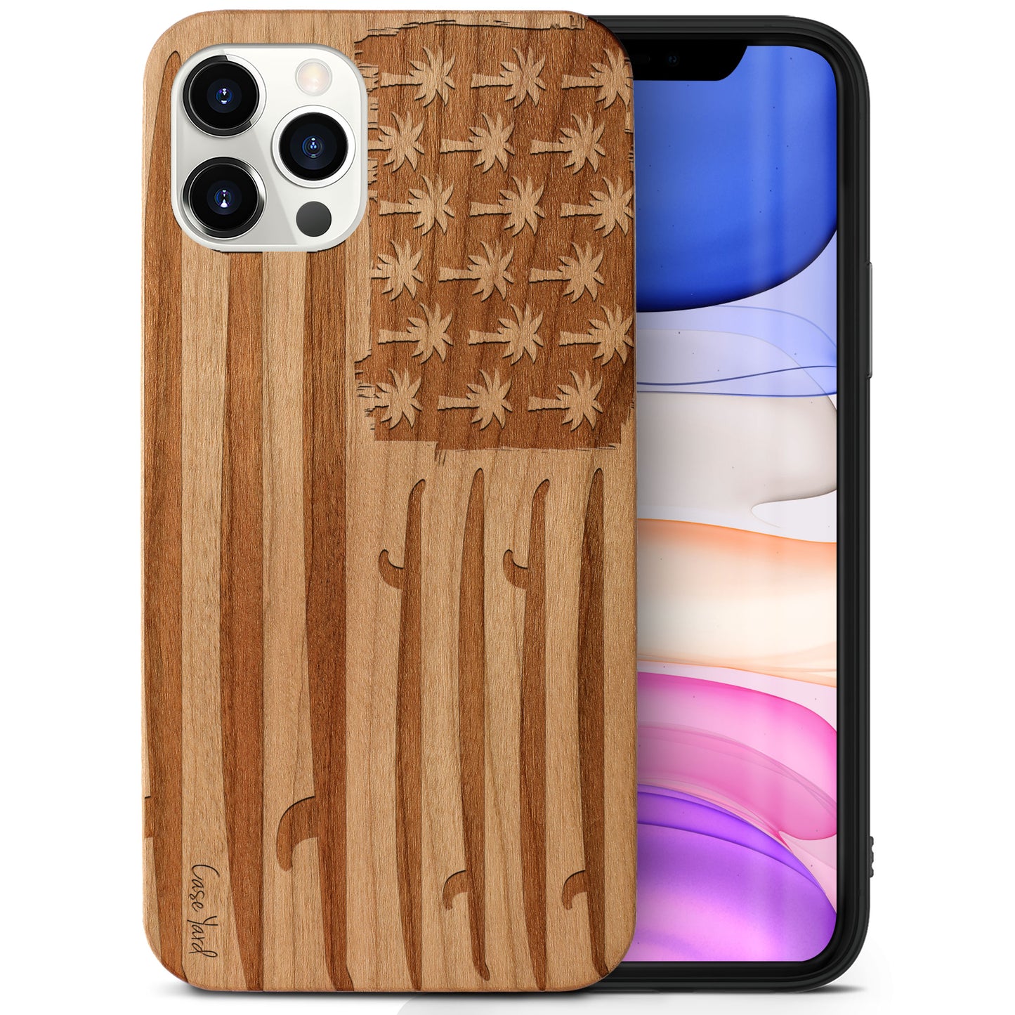 Wooden Cell Phone Case Cover, Laser Engraved case for iPhone & Samsung phone Surfing Flag Design