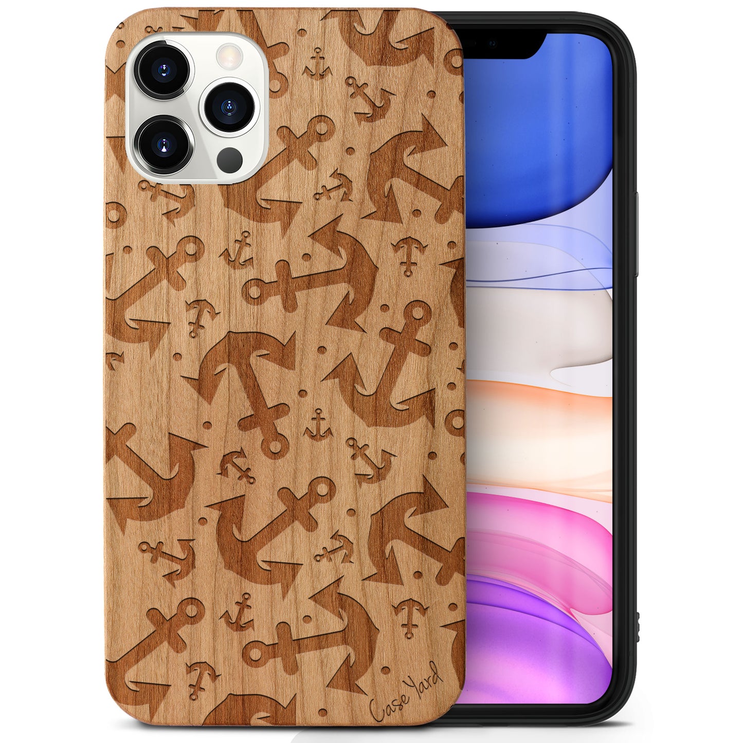 Anchor Pattern Wooden Laser Engraved Phone Case for iPhone & Samsung Phones