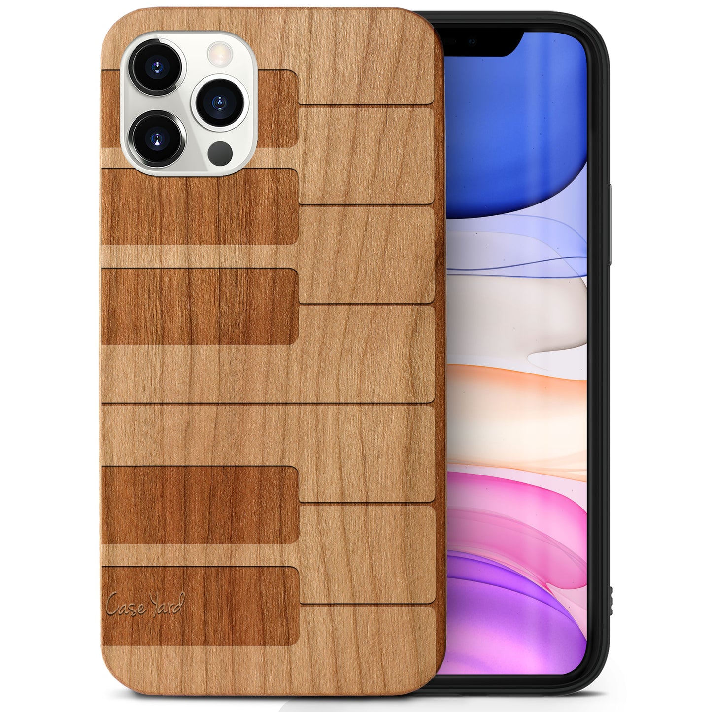 White Black Piano Wooden Laser Engraved Phone Case for iPhone