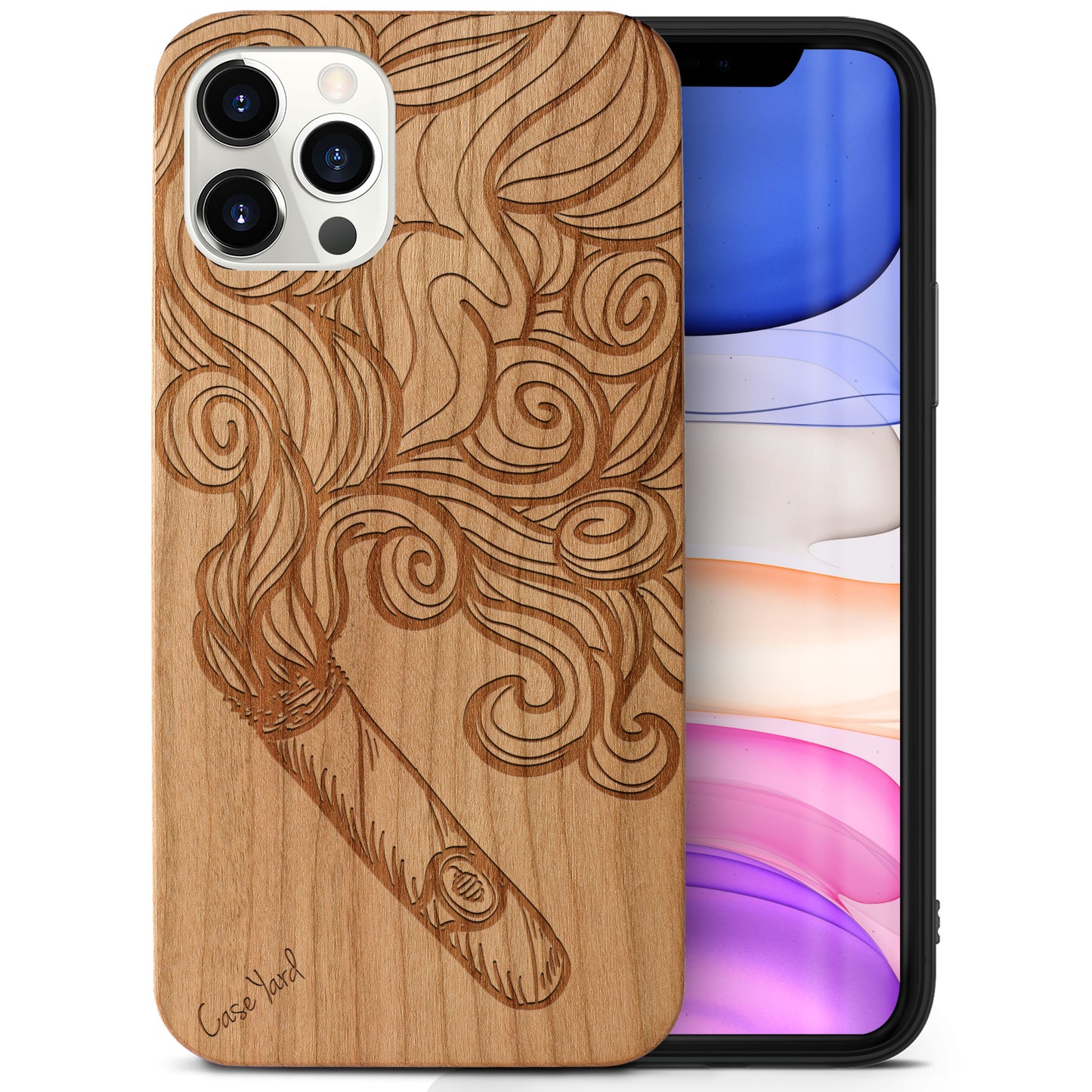 Cigar Smoke Wooden Laser Engraved Phone Case for iPhone & Samsung Phones