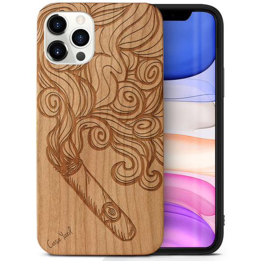 Cigar Smoke Wooden Laser Engraved Phone Case for iPhone & Samsung Phones