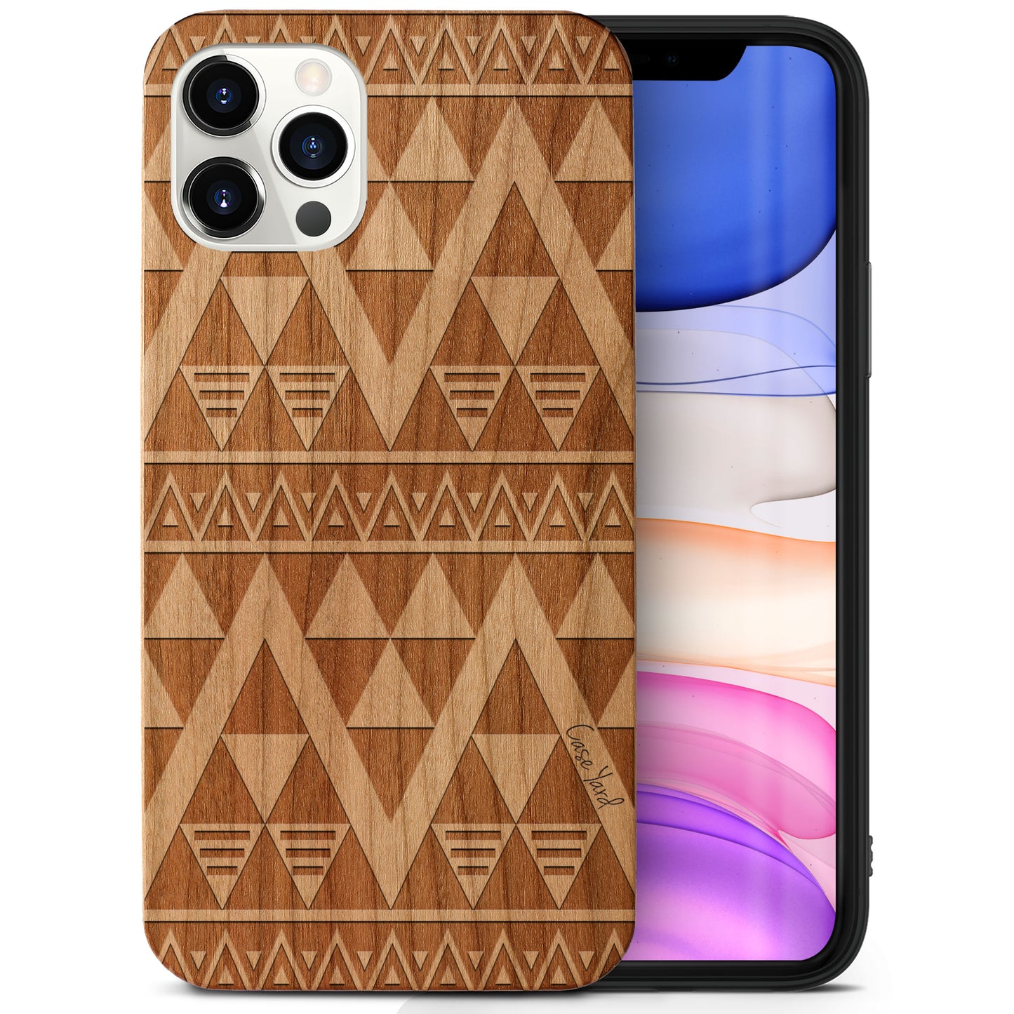 Triangle Pattern Wooden Laser Engraved Phone Case for iPhone
