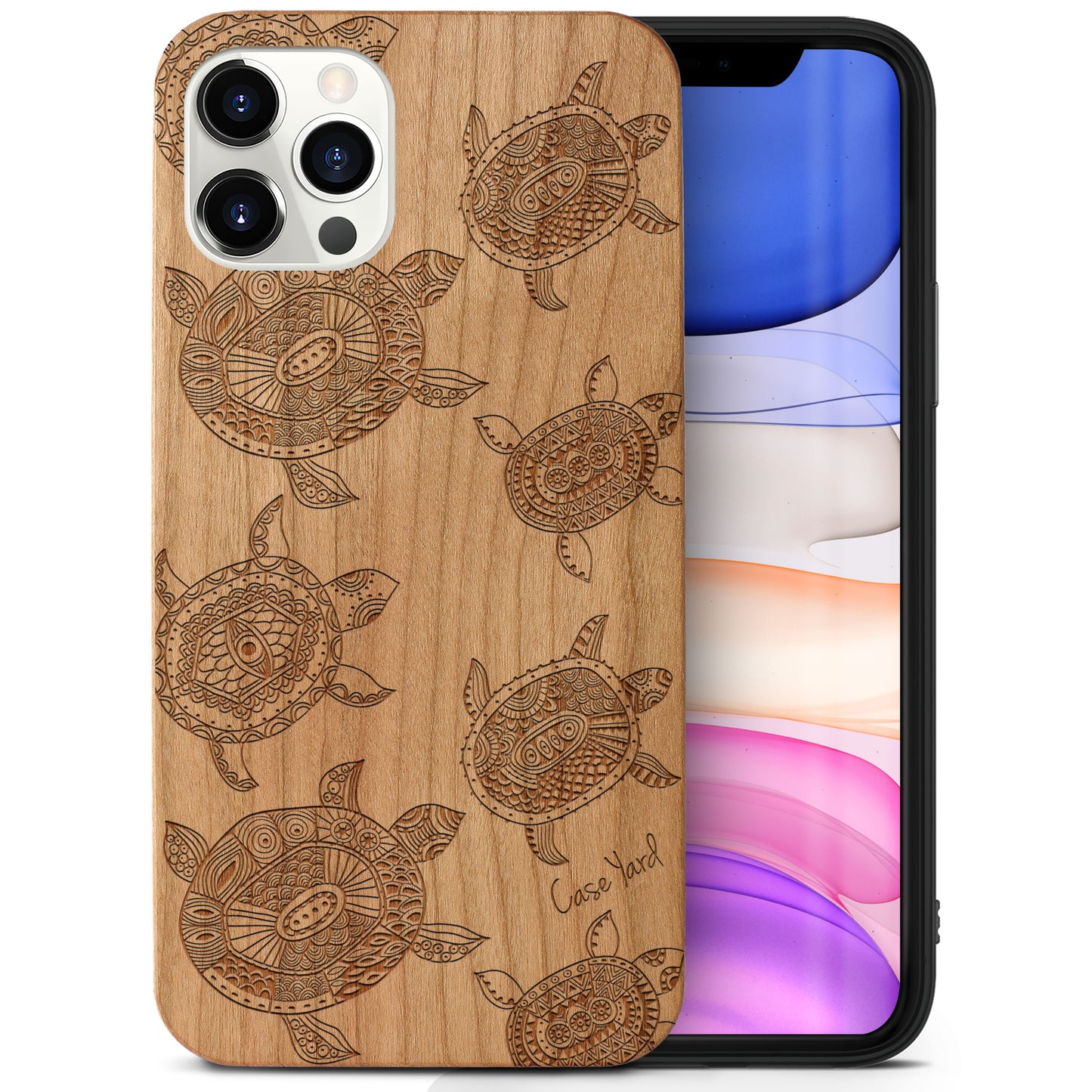 Turtles Pattern Wooden Laser Engraved Phone Case for iPhone