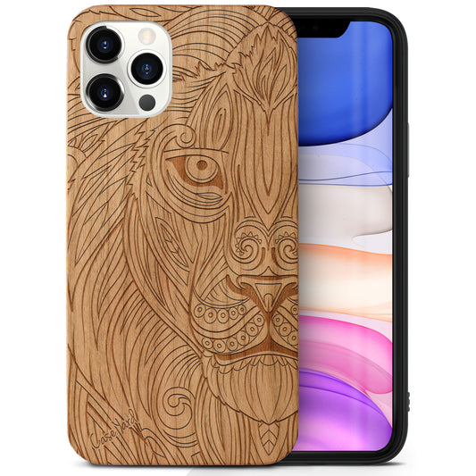 Greek Lion Wooden Laser Engraved Phone Case for iPhone