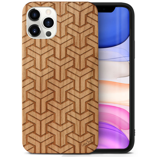 T Pattern Wooden Laser Engraved Phone Case for iPhone