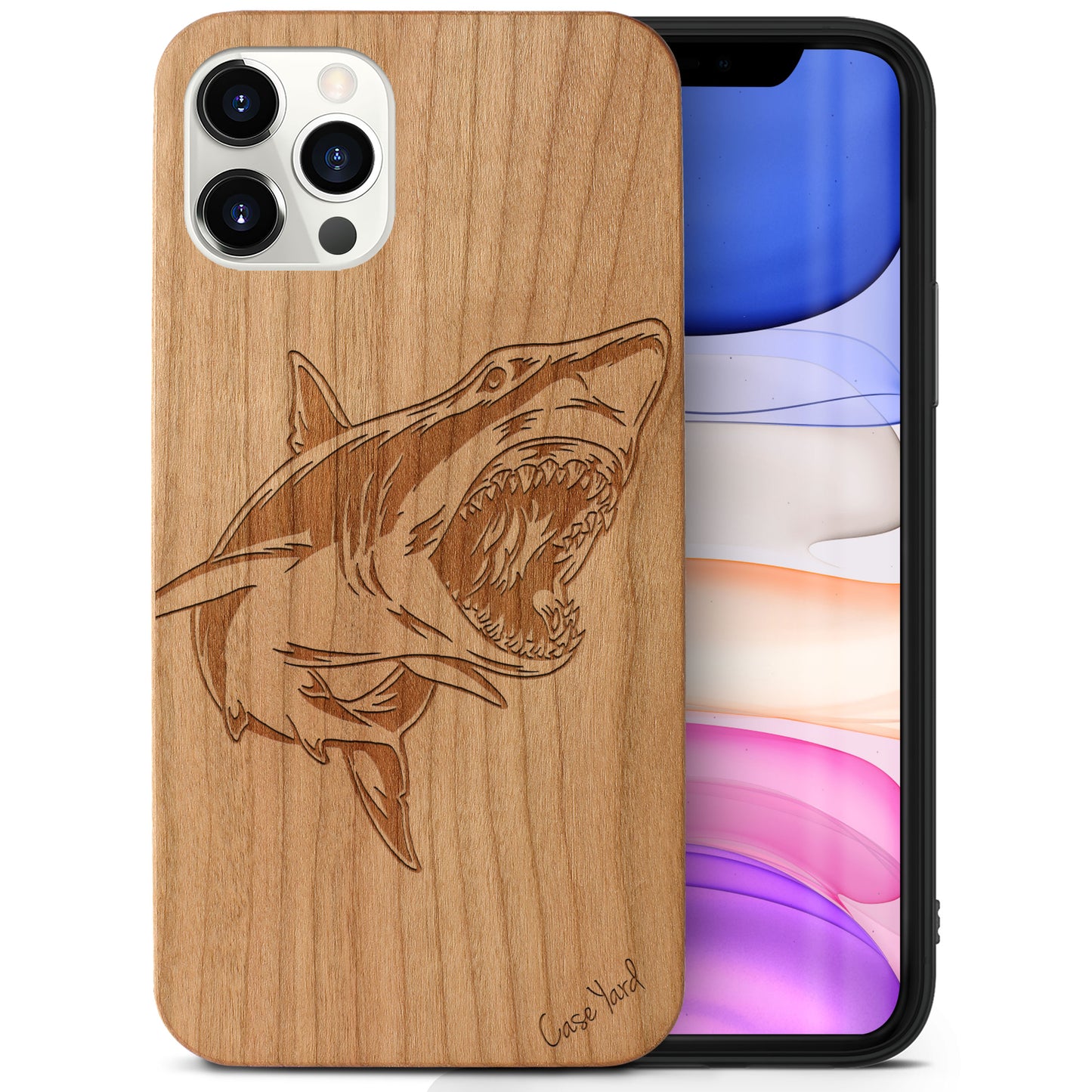 Shark Wooden Laser Engraved Phone Case for iPhone