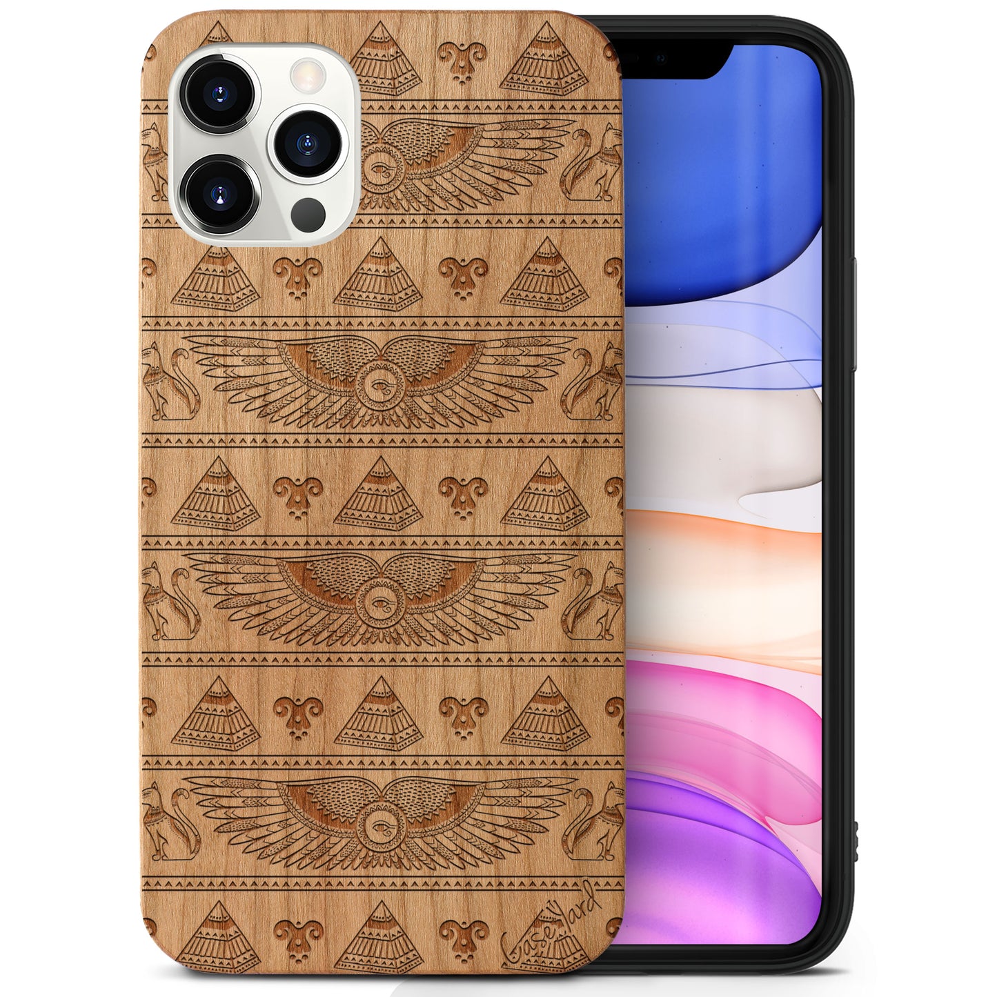 Pyramid Pattern Wooden Laser Engraved Phone Case for iPhone