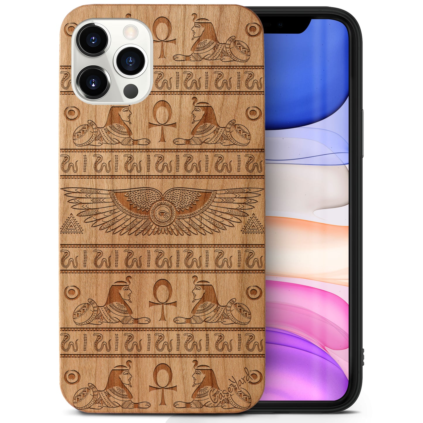 Pharaoh Pattern Wooden Laser Engraved Phone Case for iPhone & Samsung Phones