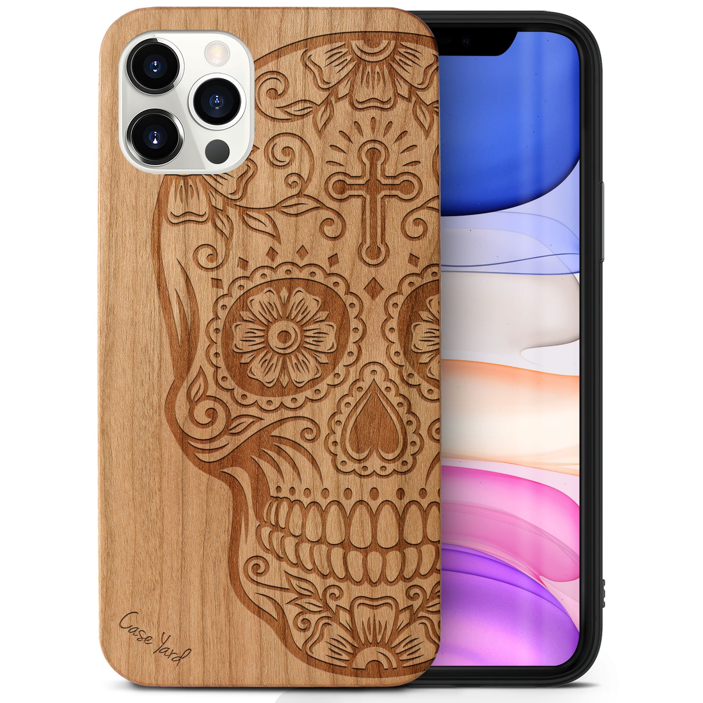 Cross Skull Wooden Laser Engraved Phone Case for iPhone & Samsung Phones