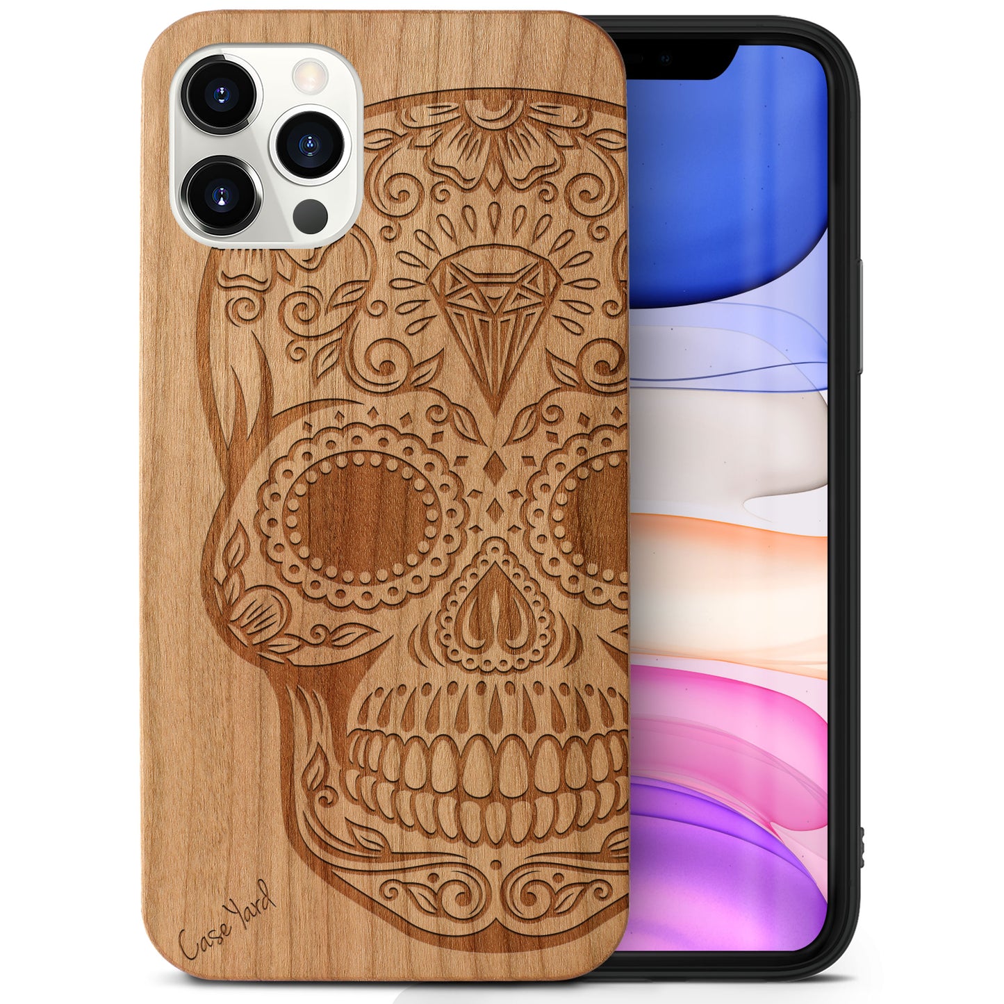 Diamond Skull Wooden Laser Engraved Phone Case for iPhone & Samsung Phones