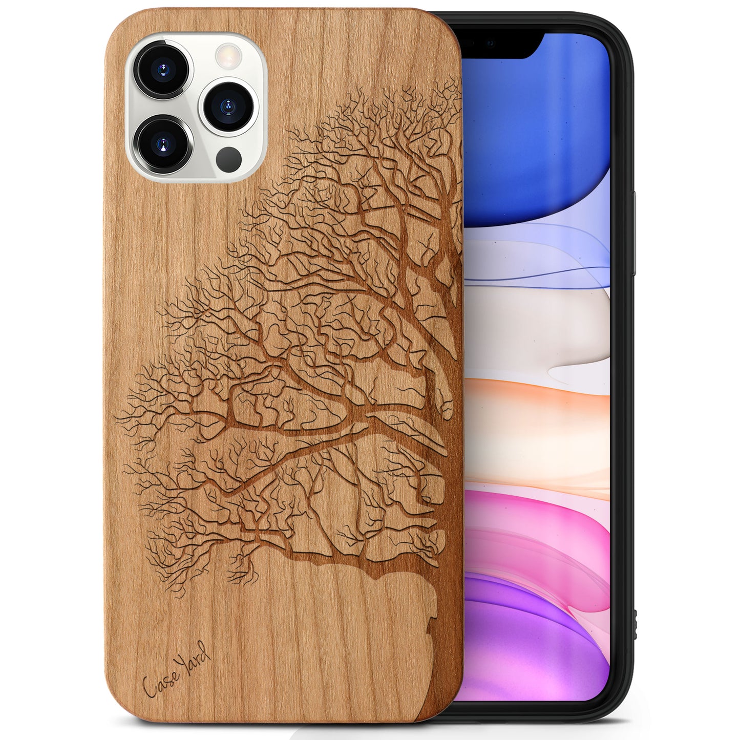 Wooden Cell Phone Case Cover, Laser Engraved case for iPhone & Samsung phone Half Tree Wood Design