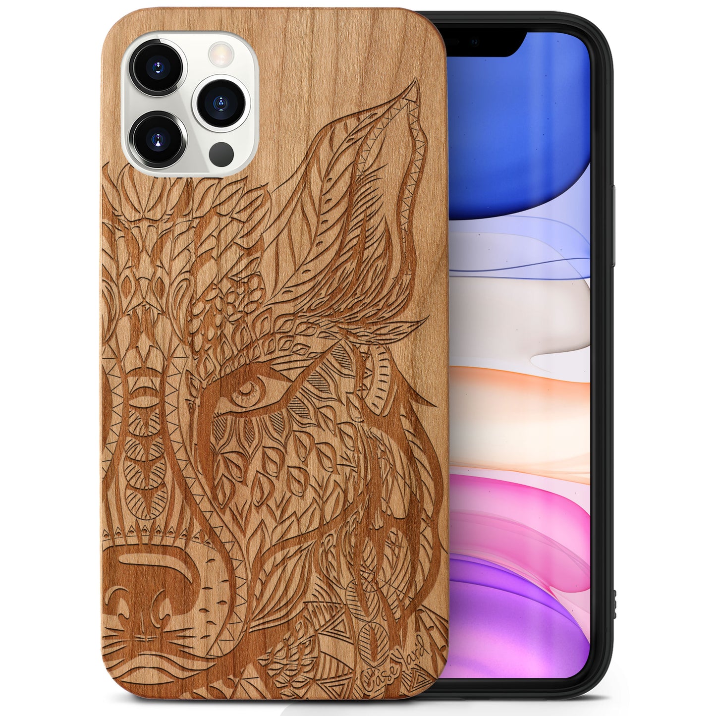 Wolf Face 2 Wooden Laser Engraved Phone Case