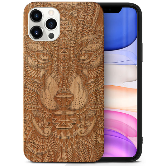 Wolf Face Full Wooden Laser Engraved Phone Case for iPhone