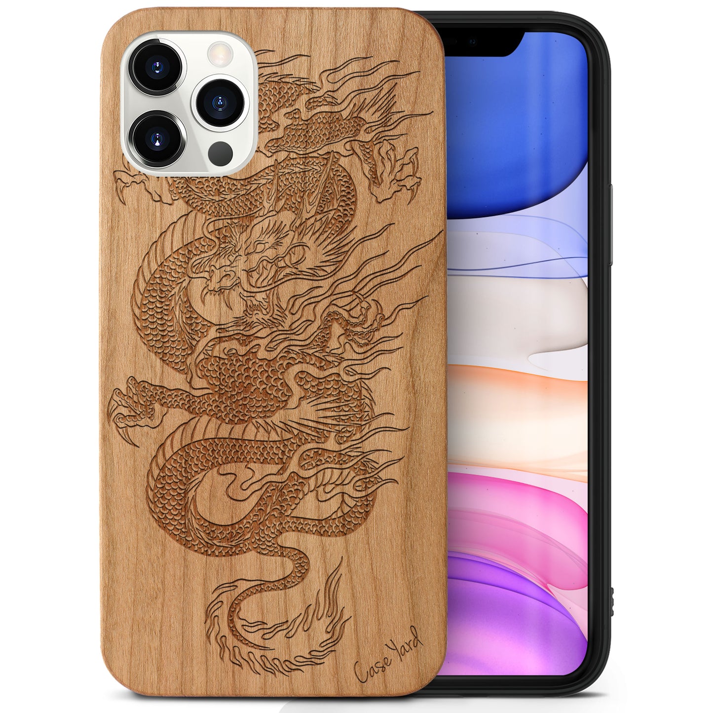 Wooden Cell Phone Case Cover, Laser Engraved case for iPhone & Samsung phone Dragon Design