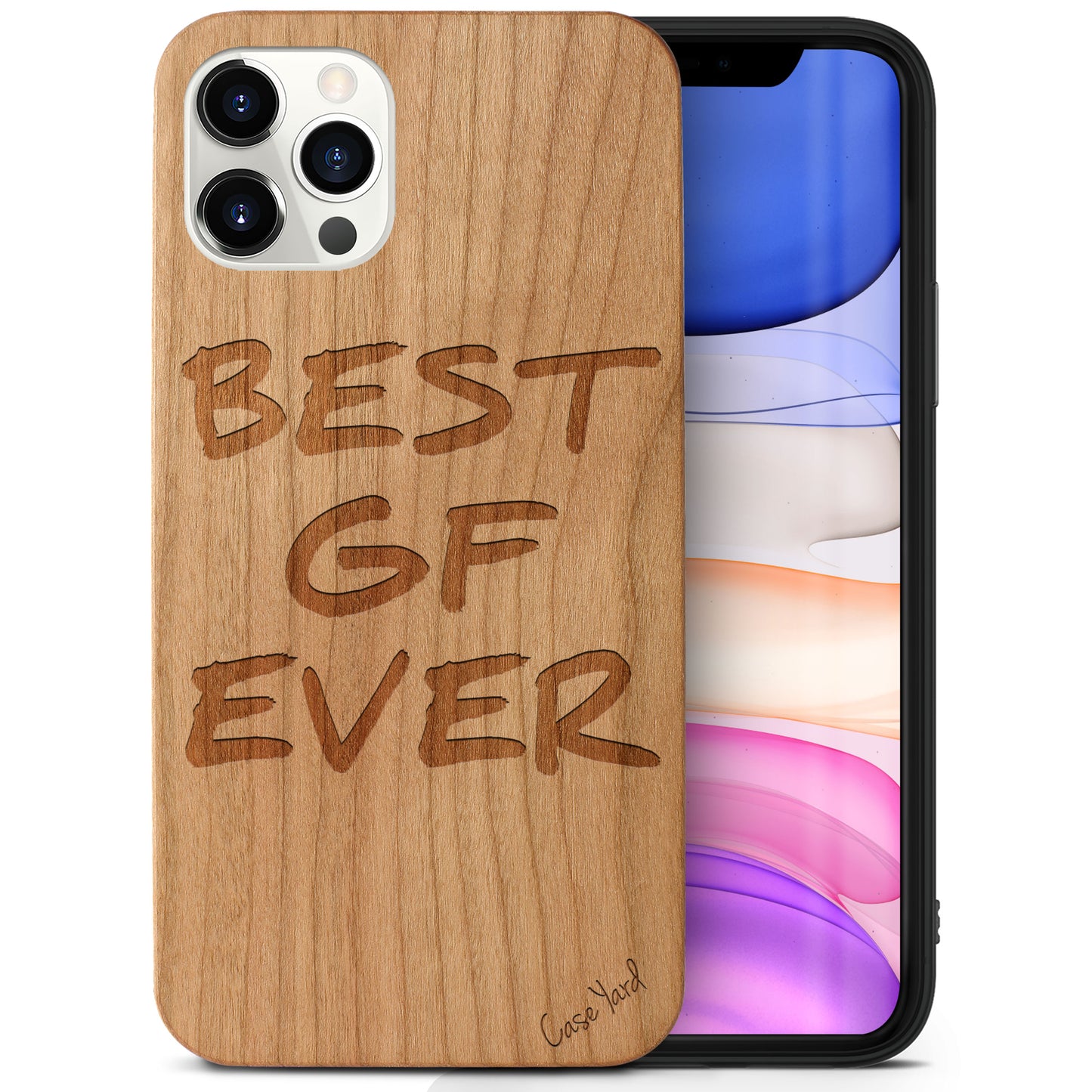 Wooden Cell Phone Case Cover, Laser Engraved case for iPhone & Samsung phone Best GF Ever Design