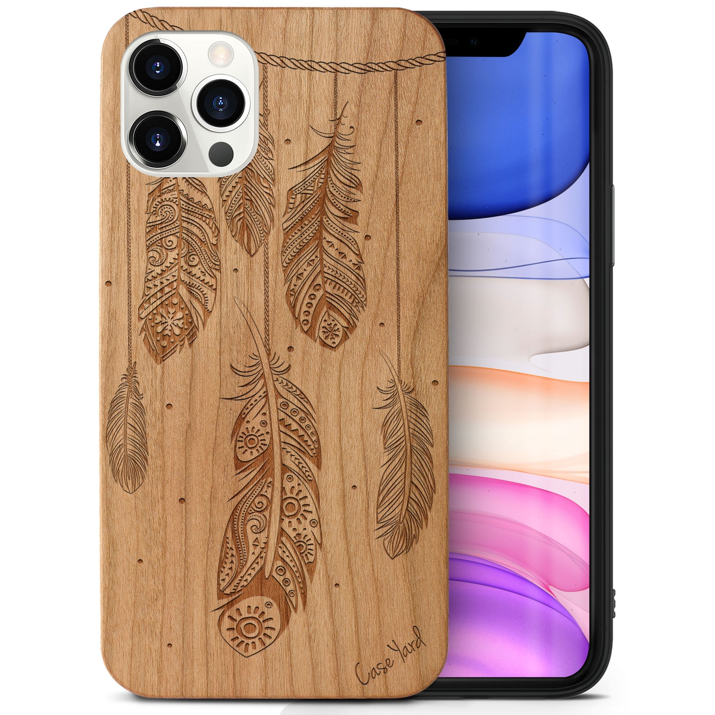 Feathers Wooden Laser Engraved Phone Case