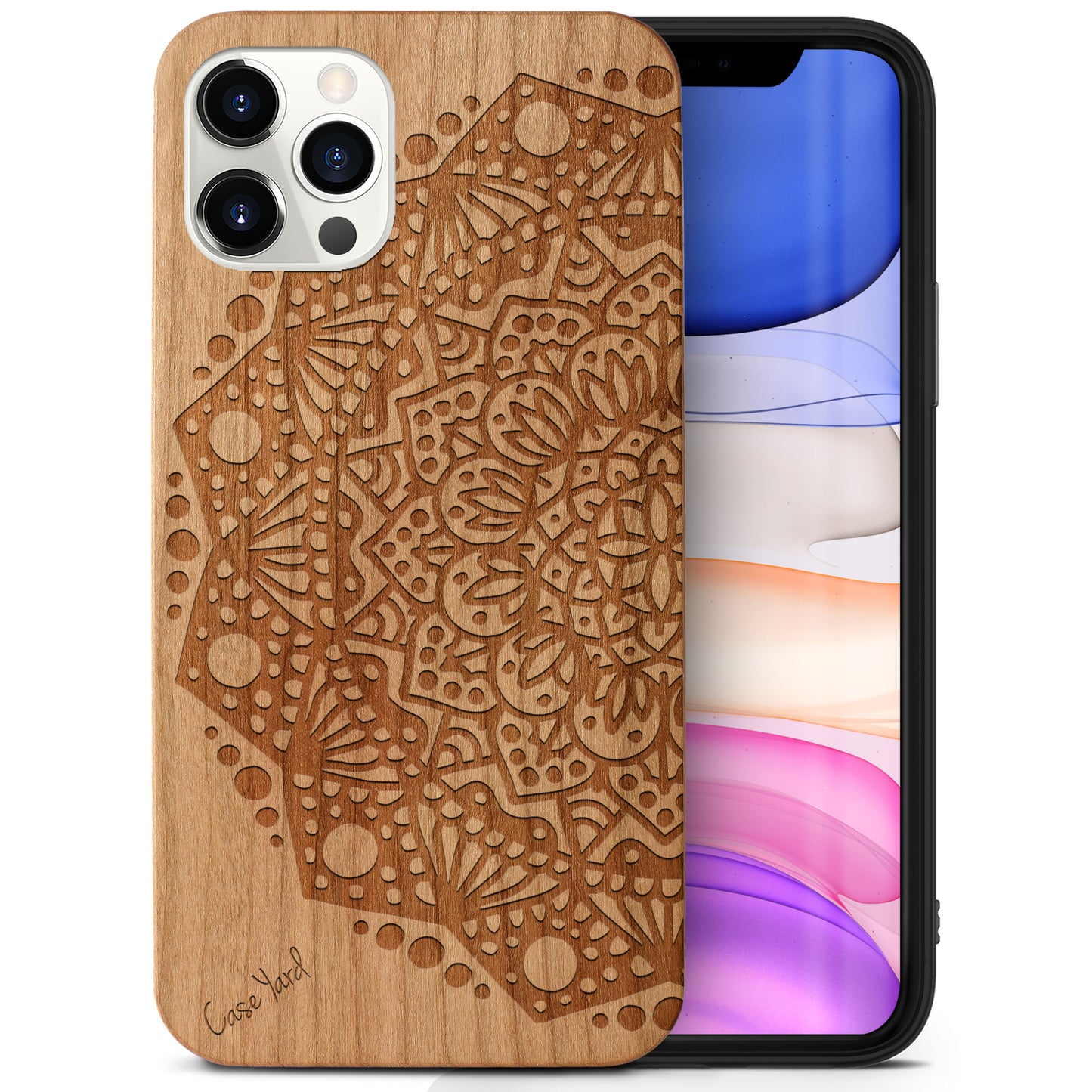 Half Mandala Wooden Laser Engraved Phone Case for iPhone