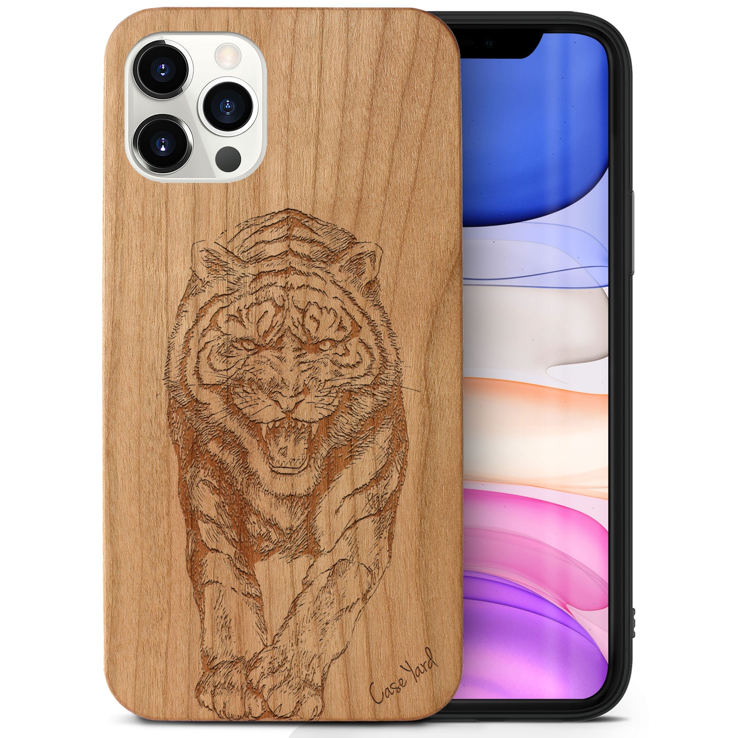 The Tiger Walk Wooden Laser Engraved Phone Case