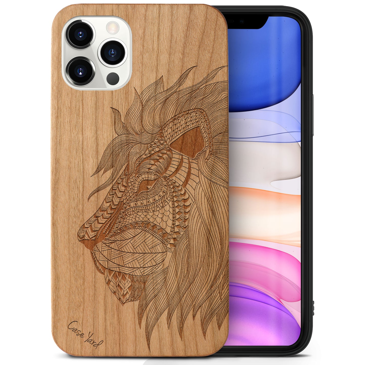Doodle Lion Face Wooden Laser Engraved Phone Case