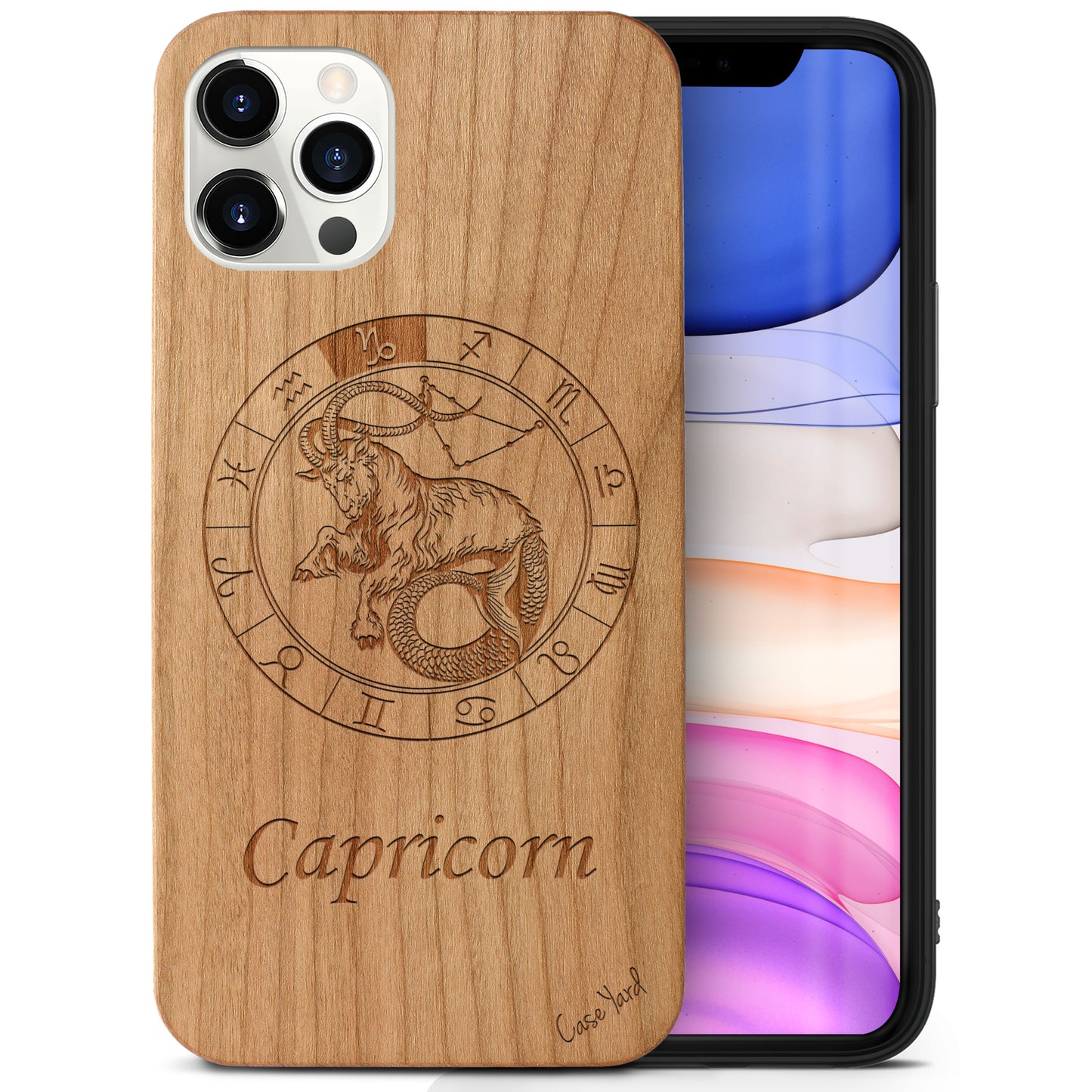 Capricorn Sign Wooden Laser Engraved Phone Case for iPhone & Samsung Phones
