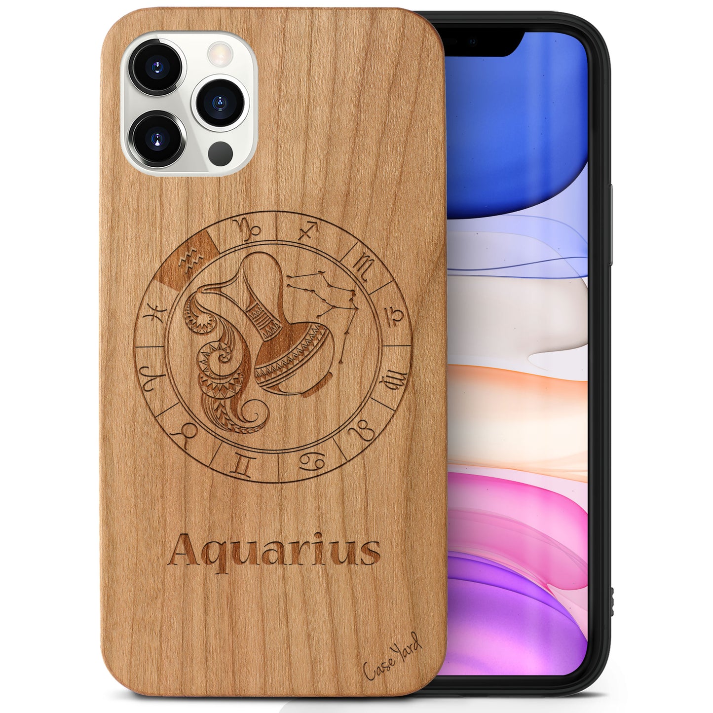 Aquarius Sign Wooden Laser Engraved Phone Case for iPhone & Samsung Phones