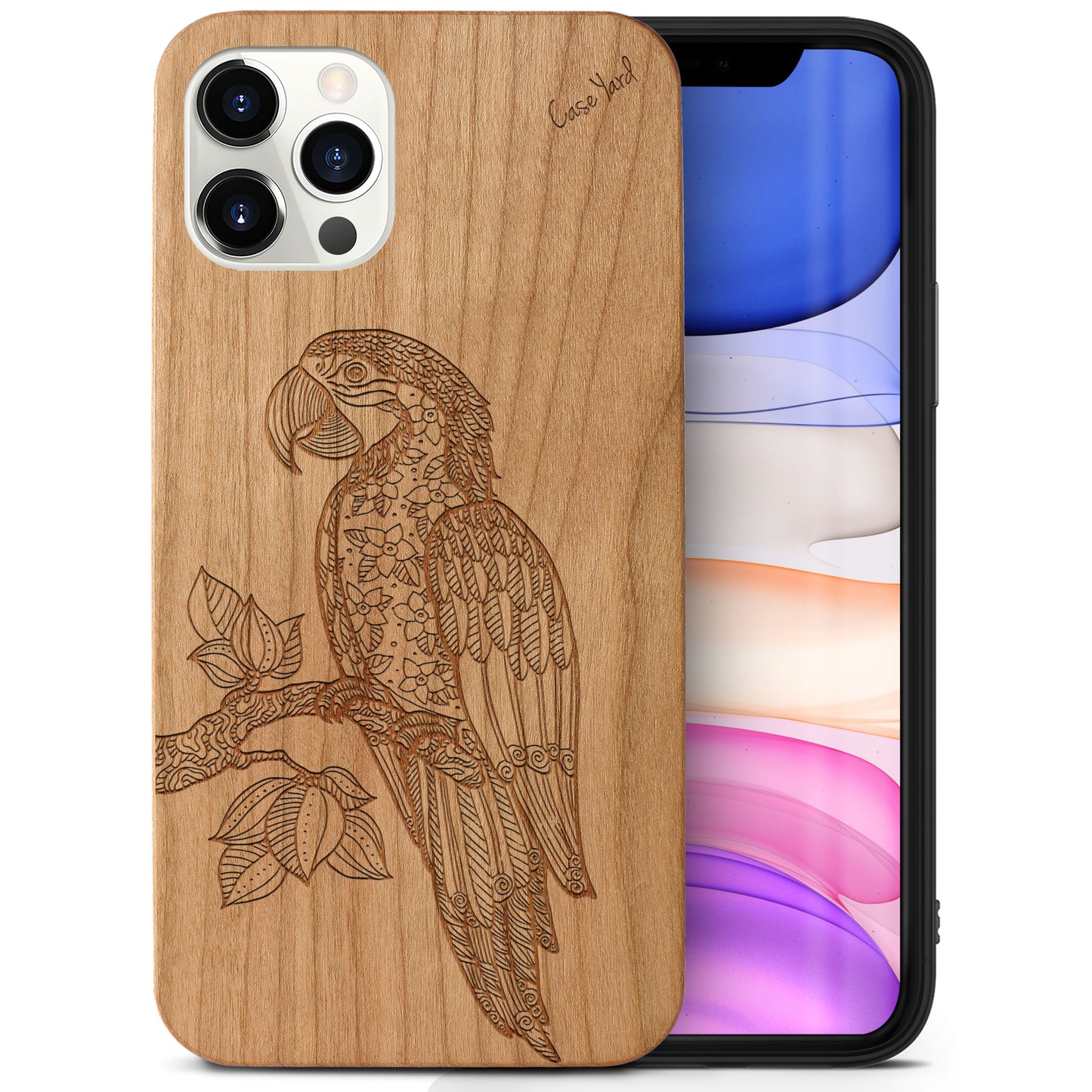 Ara Parrot Wooden Laser Engraved Phone Case for iPhone & Samsung Phones