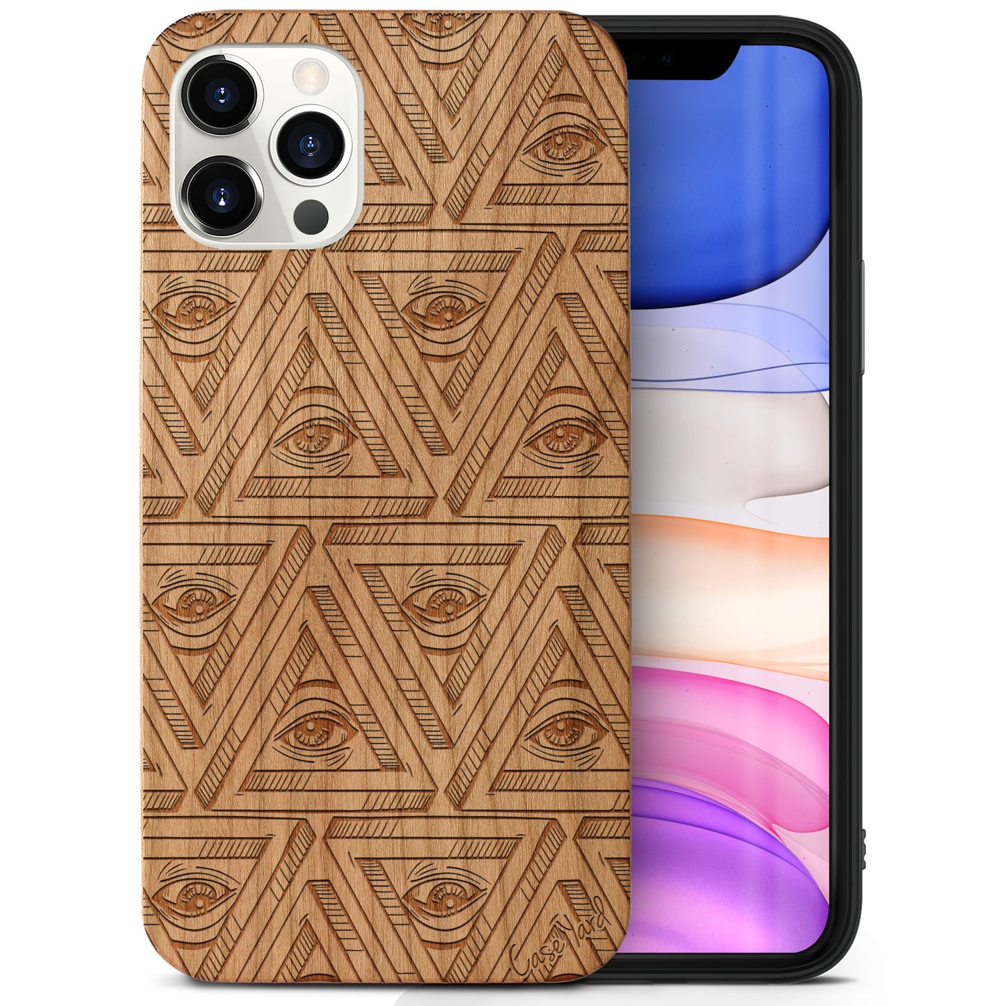 All Seeing Eyes Pattern Wood Wooden Laser Engraved Phone Case