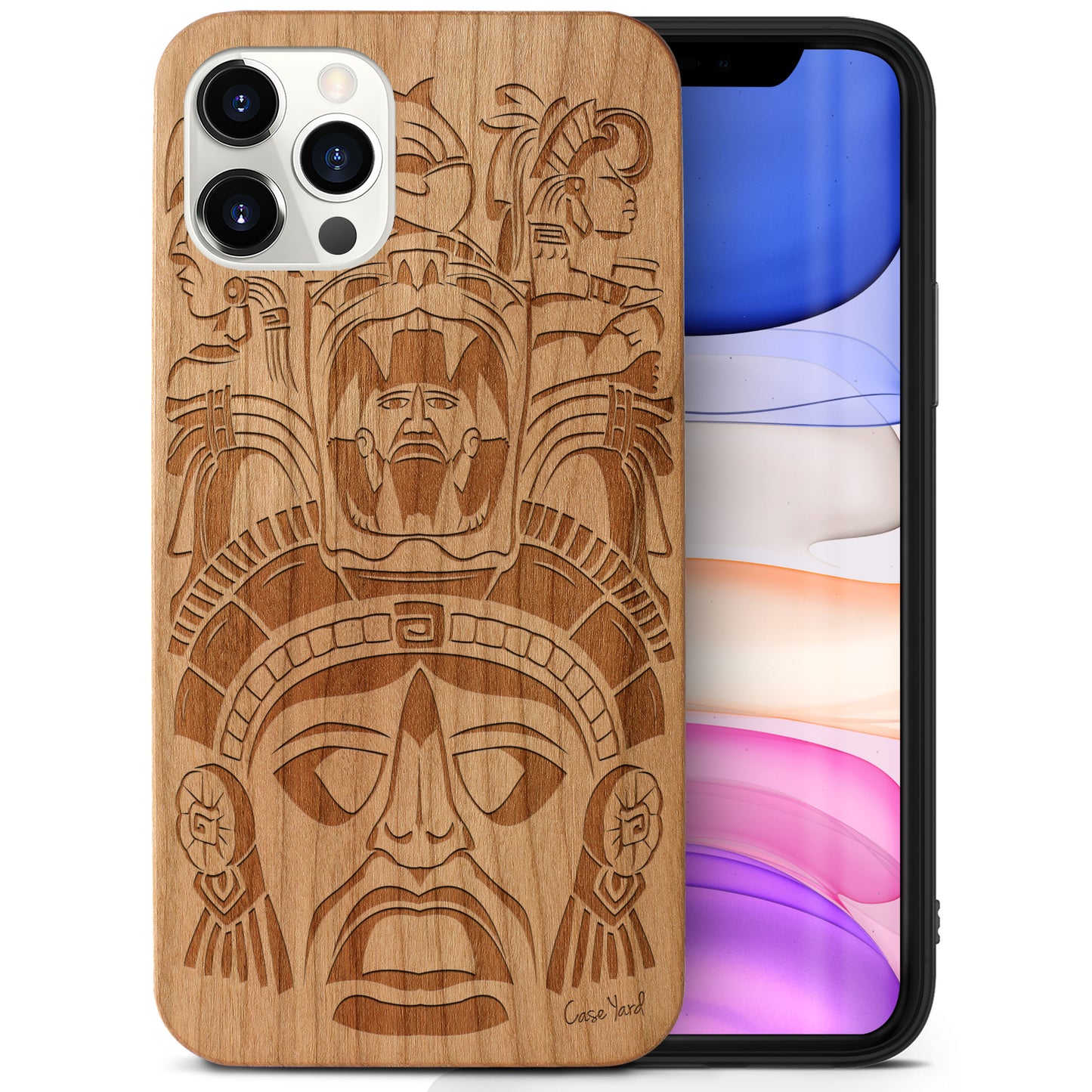 Tribal Mayan Mask Wooden Laser Engraved Phone Case for iPhone