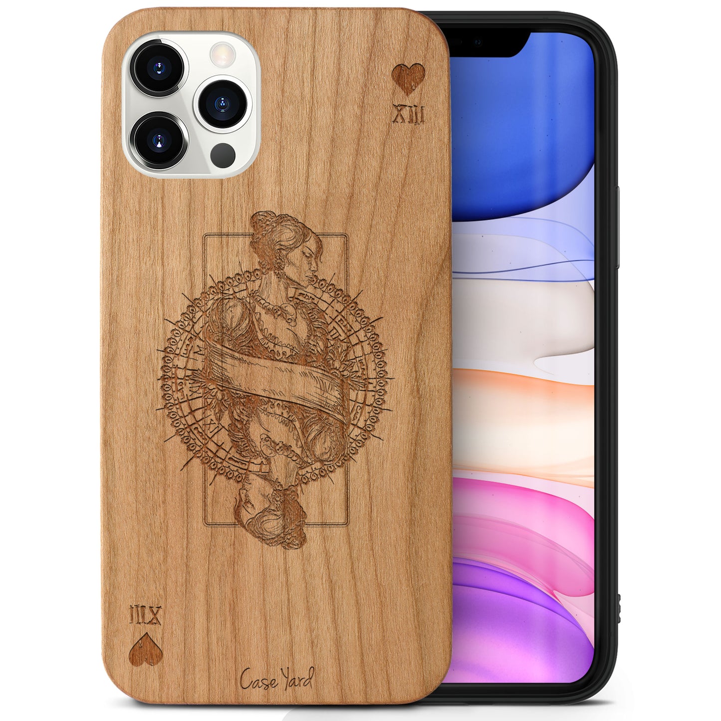Queen of Hearts Wooden Laser Engraved Phone Case for iPhone