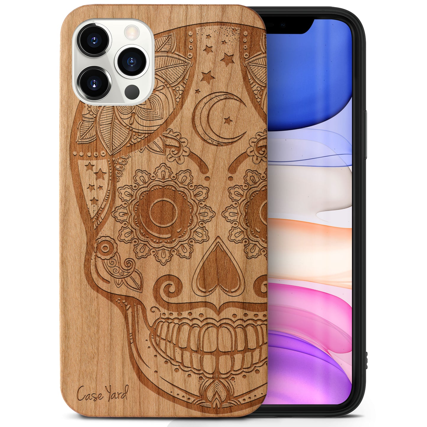 Gothic Skull Wooden Laser Engraved Phone Case for iPhone