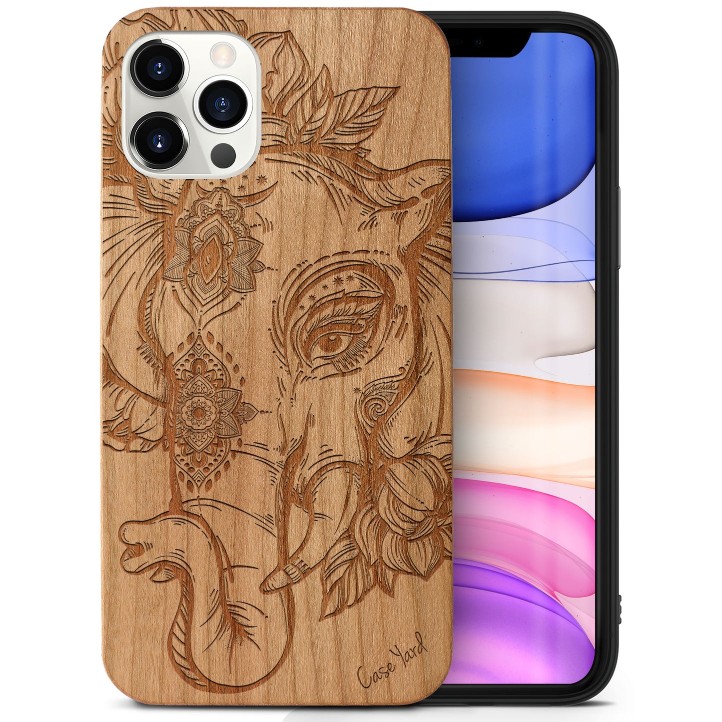 Boho Elephant Wooden Laser Engraved Phone Case for iPhone & Samsung Phones