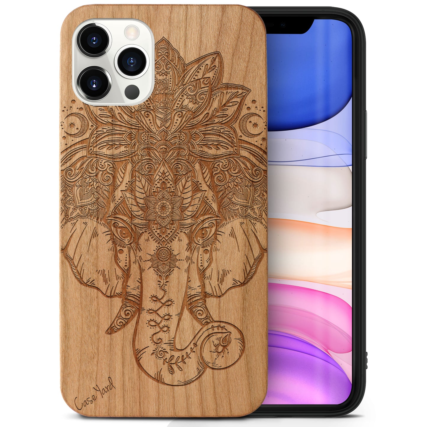 Elephant with Crown Wooden Laser Engraved Phone Case