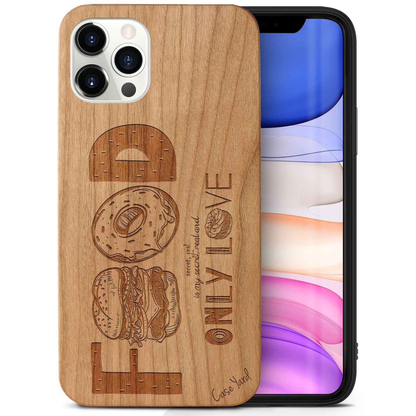 Food is Only Love Wooden Laser Engraved Phone Case for iPhone