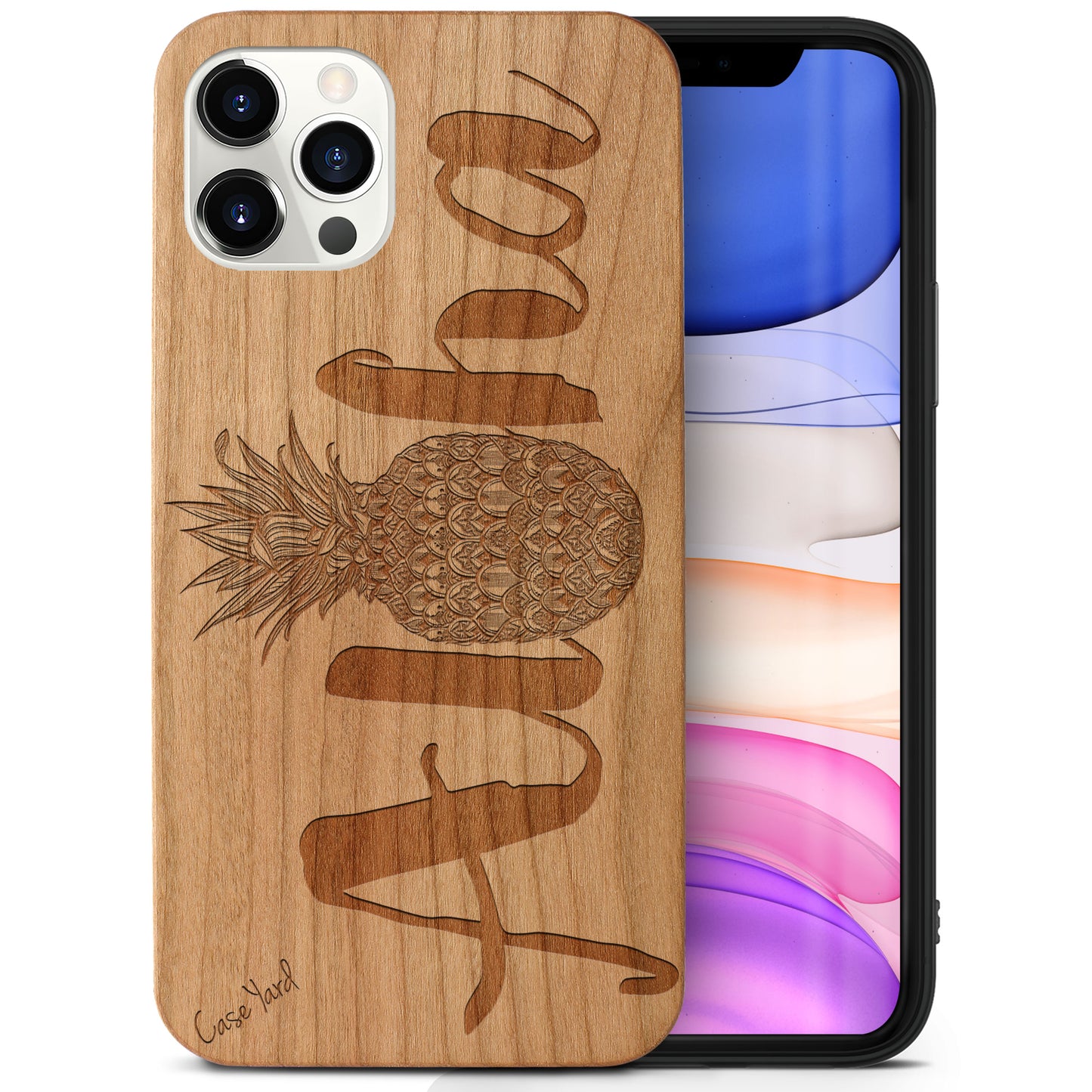 Aloha Pineapple Wooden Laser Engraved Phone Case for iPhone & Samsung Phones