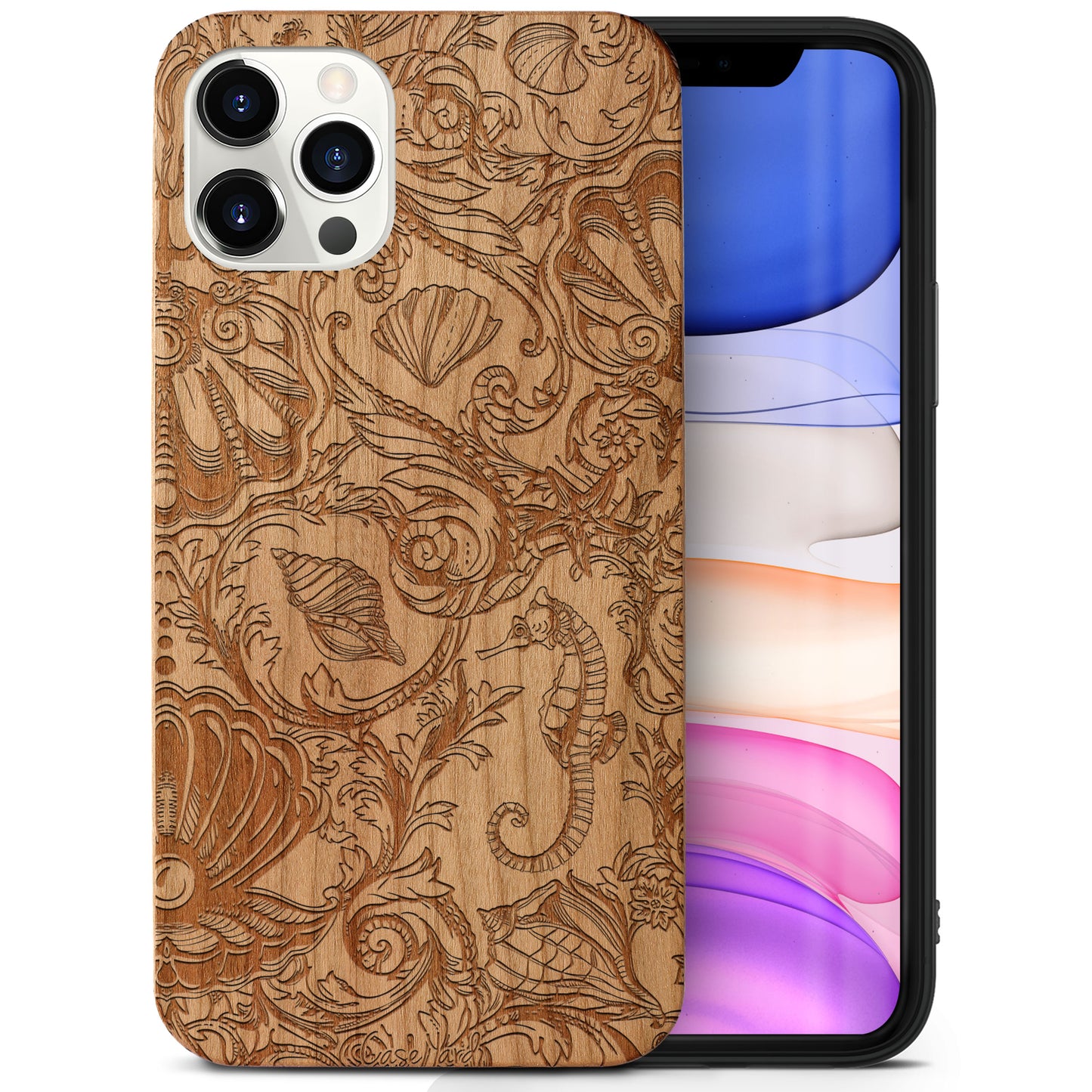 Vintage Sea Wooden Laser Engraved Phone Case for iPhone